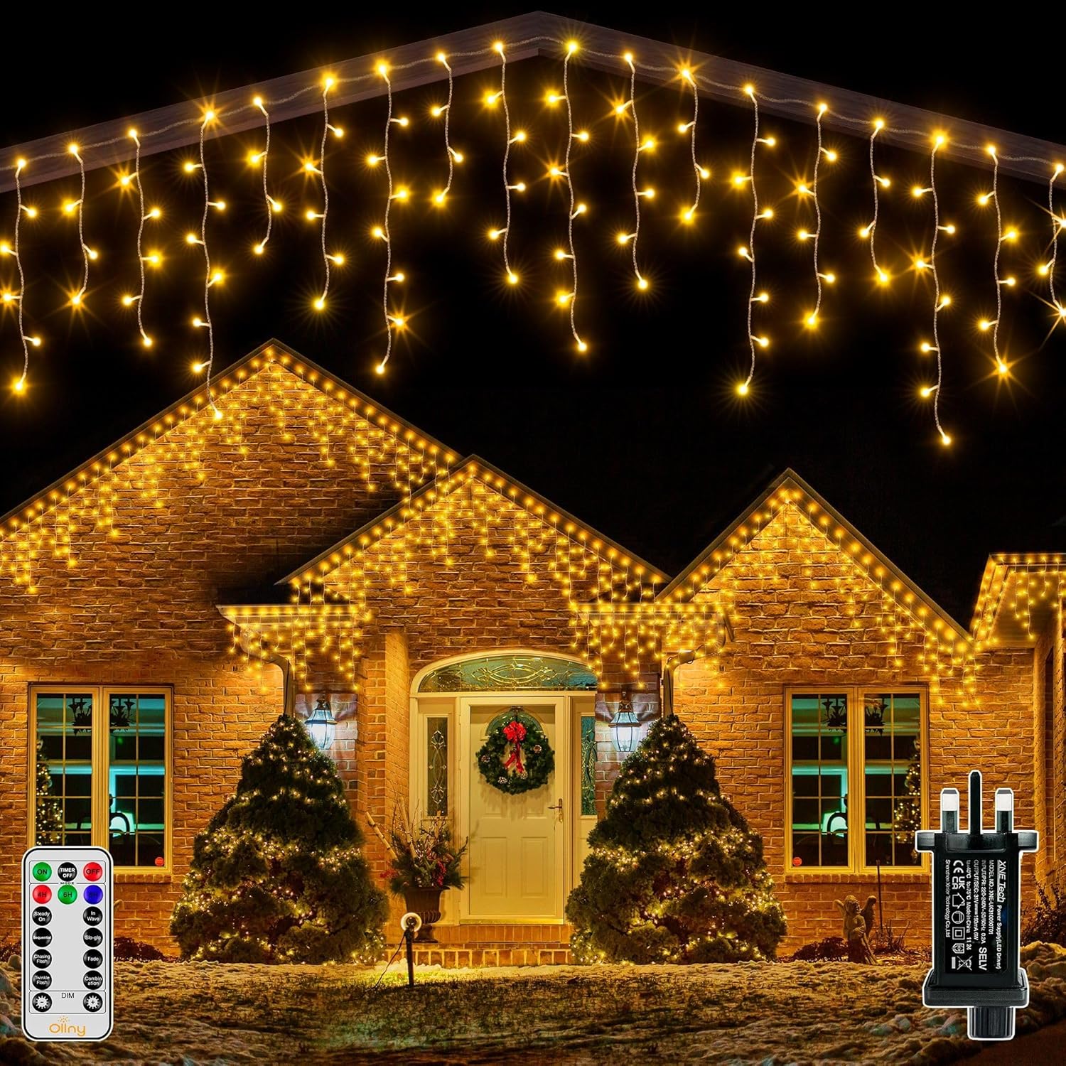 Ollny Icicle Outdoor Christmas Lights, Special Waterproof Hanging Fairy Light wi...