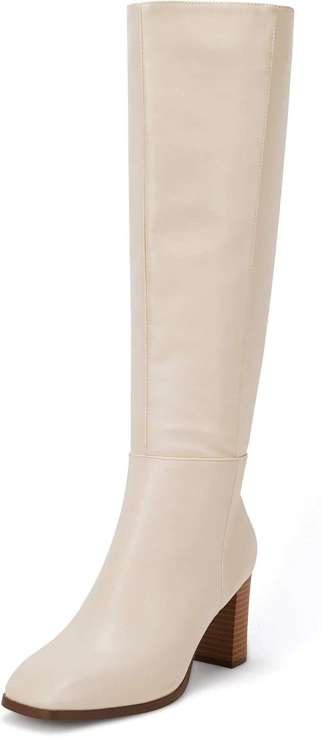 Coutgo Womens Knee High Boots, Special Chunky Block Heels Boots, Stylish Square...