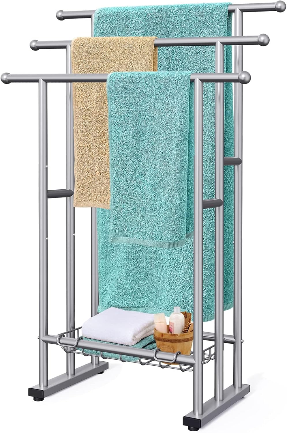 40" Tall Freestanding Towel Racks for Bathroom, 3 Tier Floor Towel Rack with Sto...