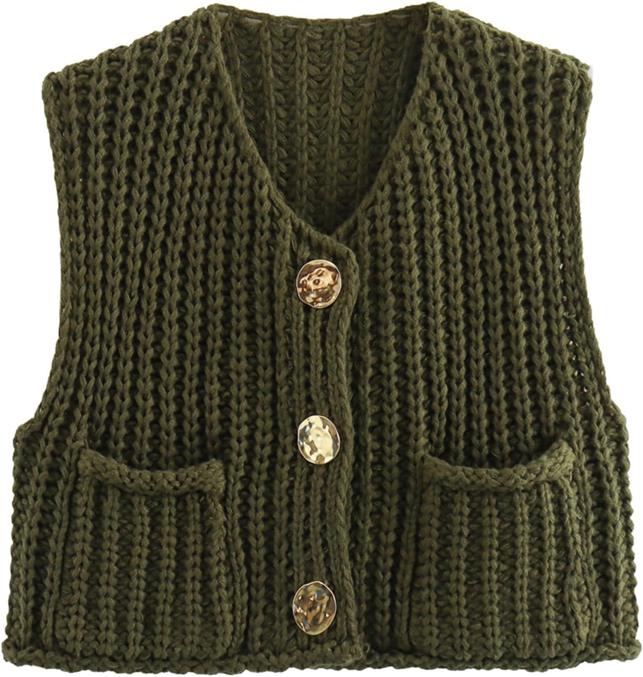 KEOMUD Women Sleeveless Cropped Knit Cardigan Vest Casual Winter Warm Button Dow...