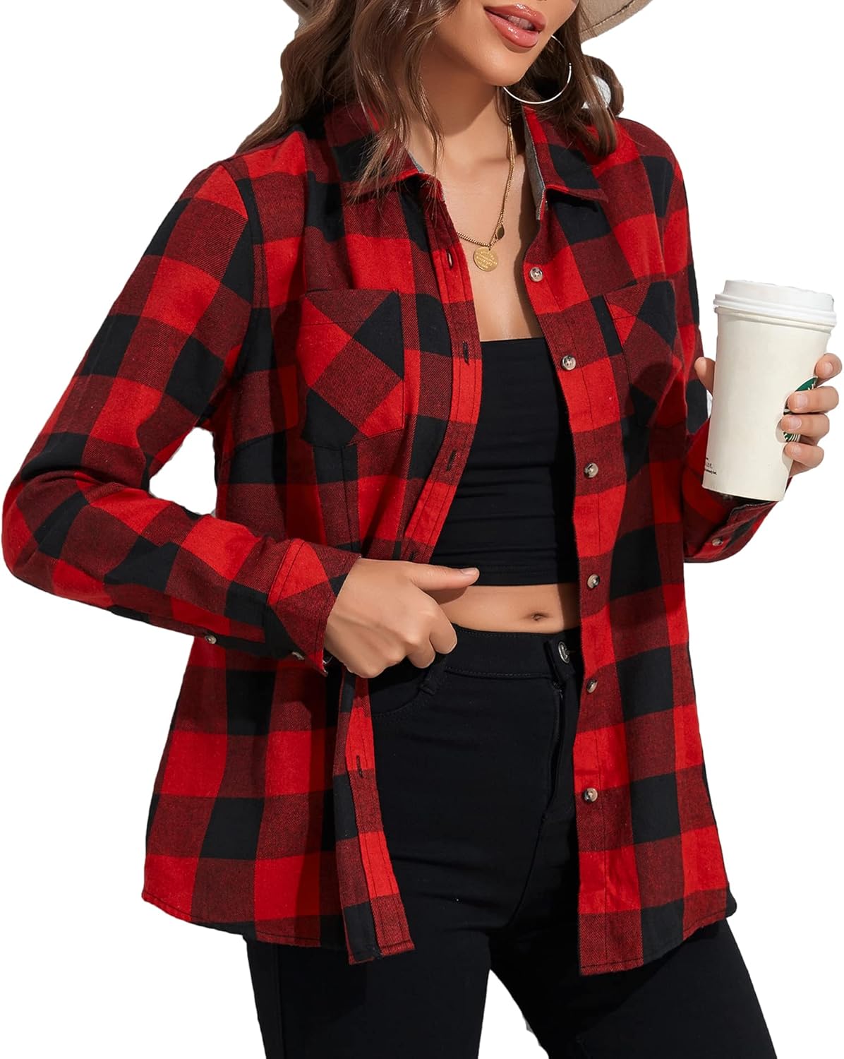 Deer Lady Flannel Shirts, Special Plaid Shirts for Women, Innovative Buffalo Pla...