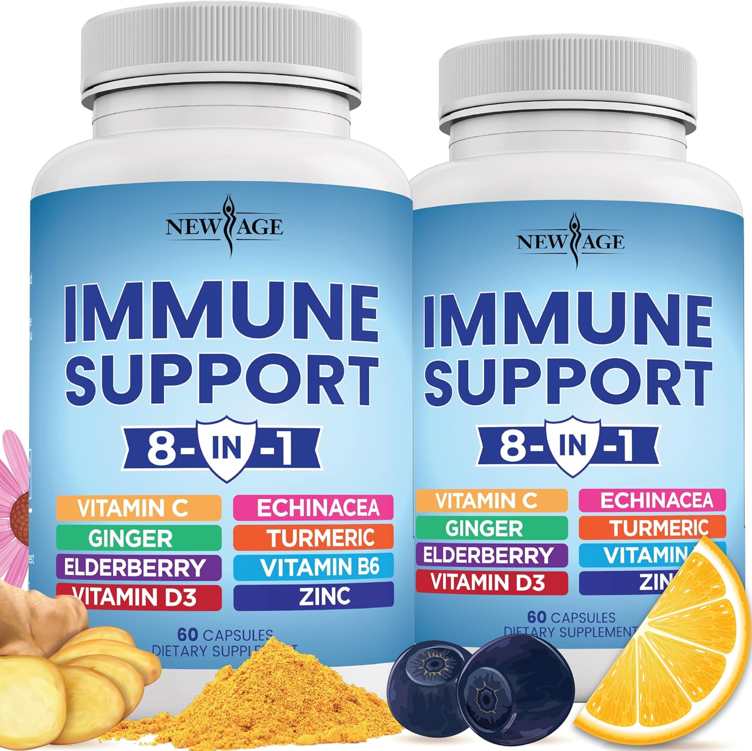 NEW AGE 8 in 1 Immune Support Booster Supplement with Echinacea, Vitamin C and Z...