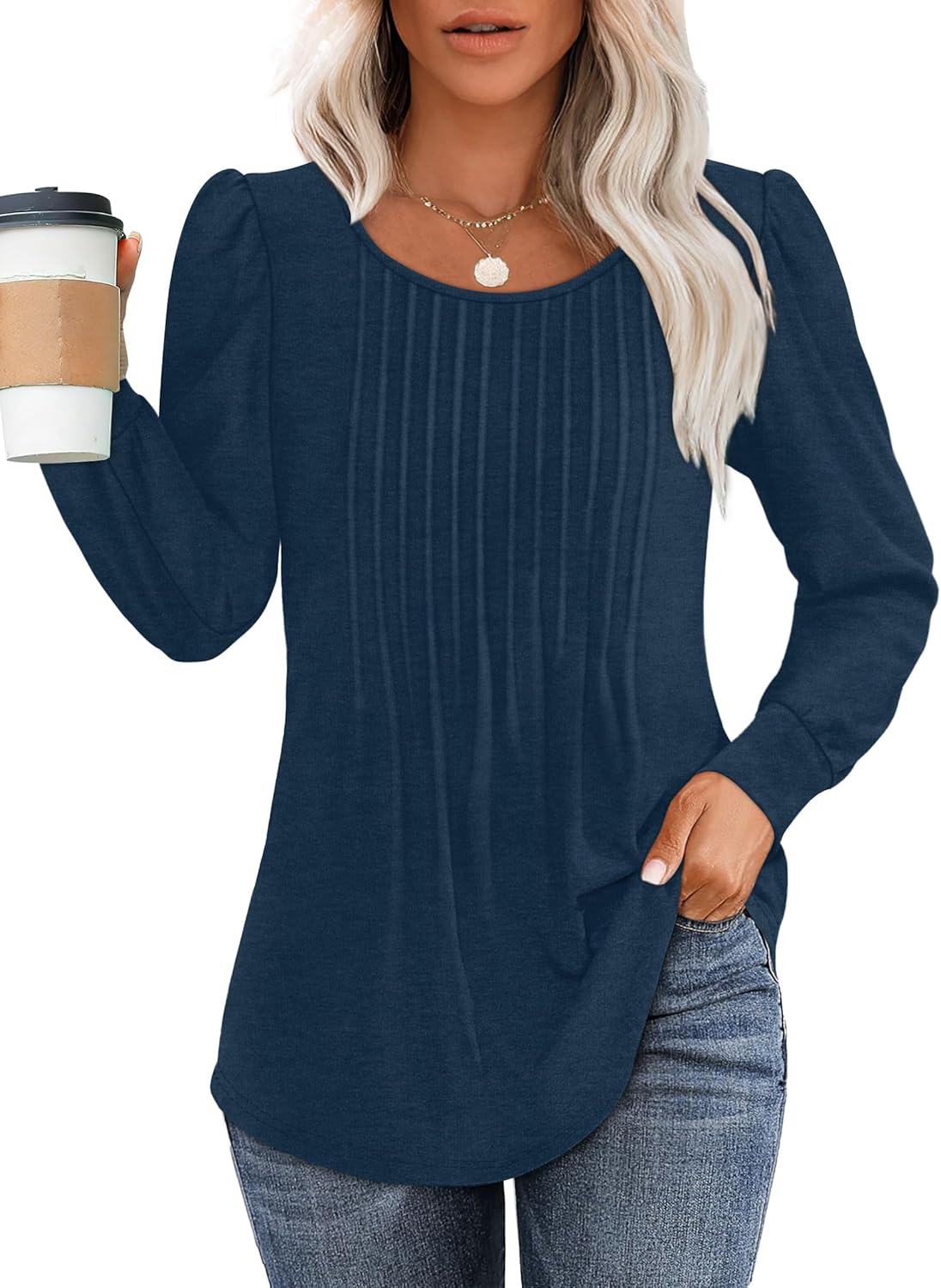 OFEEFAN Long Sleeve Shirts, Unique Fall Tops for Women, Special Dressy Casual Bl...