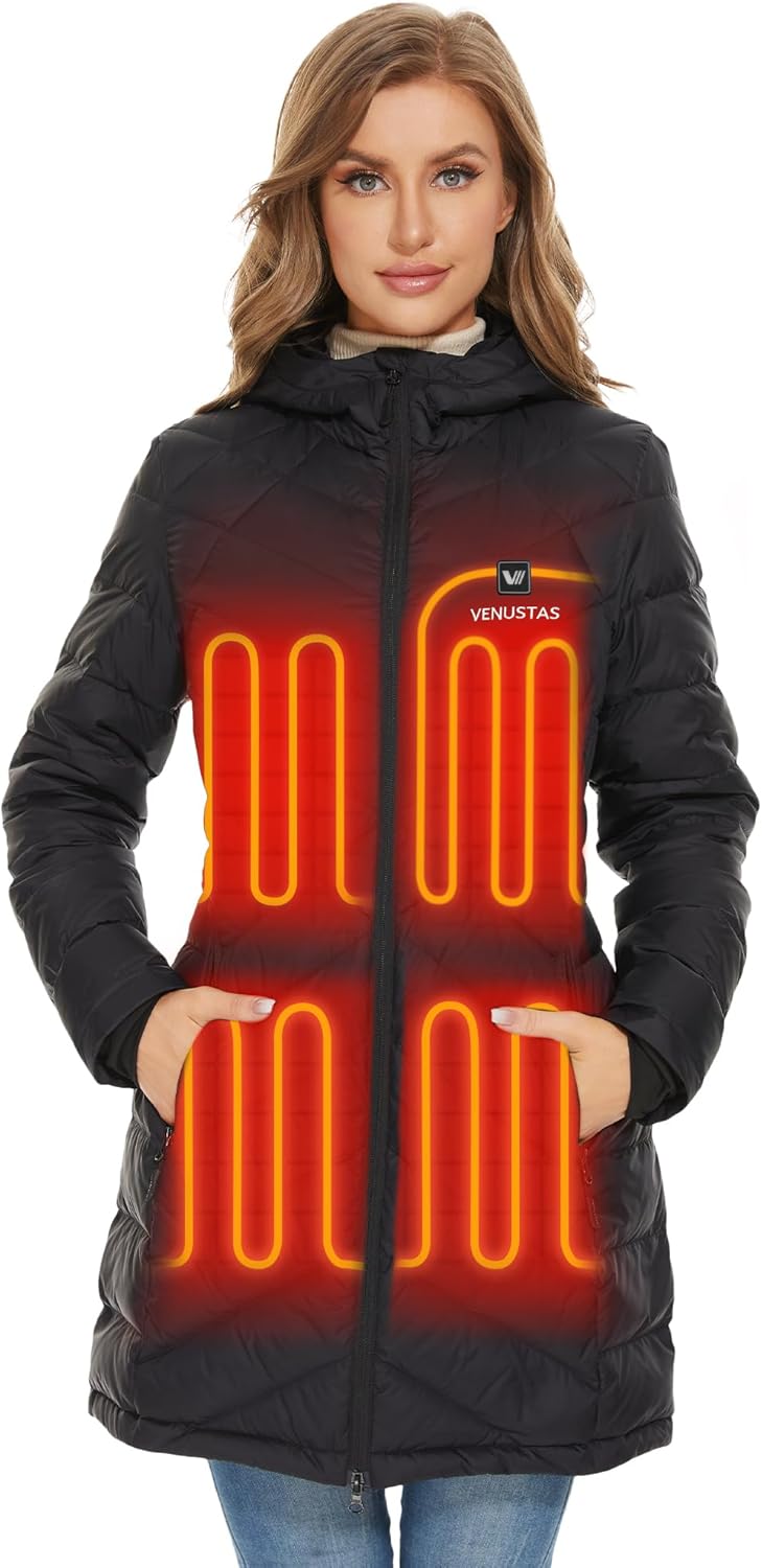 Venustas Women's Heated Long Jacket, Special Heated Long Jacket with 90% Duck Do...