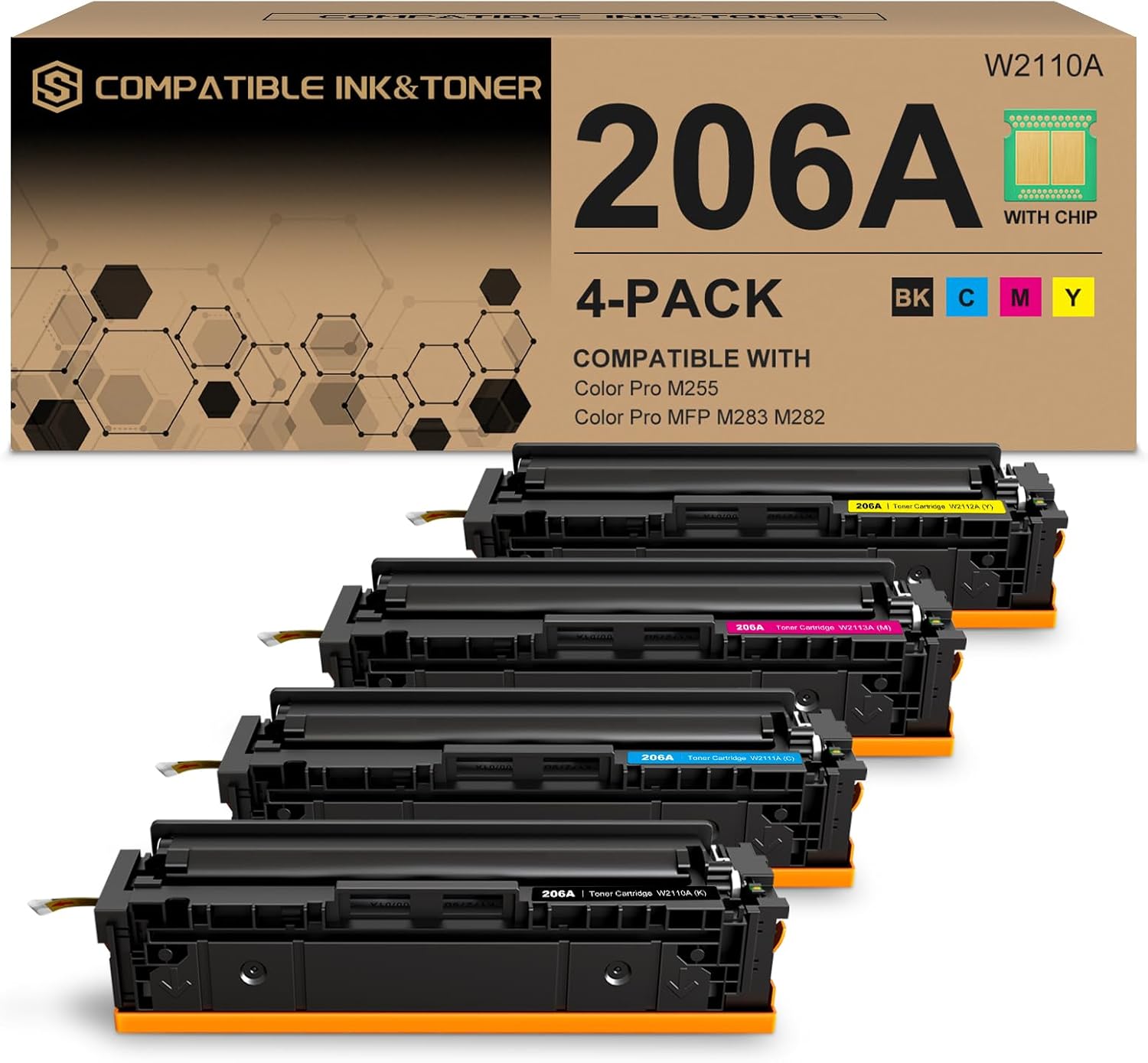 206A Toner Cartridges 4 Pack (with Chip) Works with HP Color Pro MFP M283fdw M28...