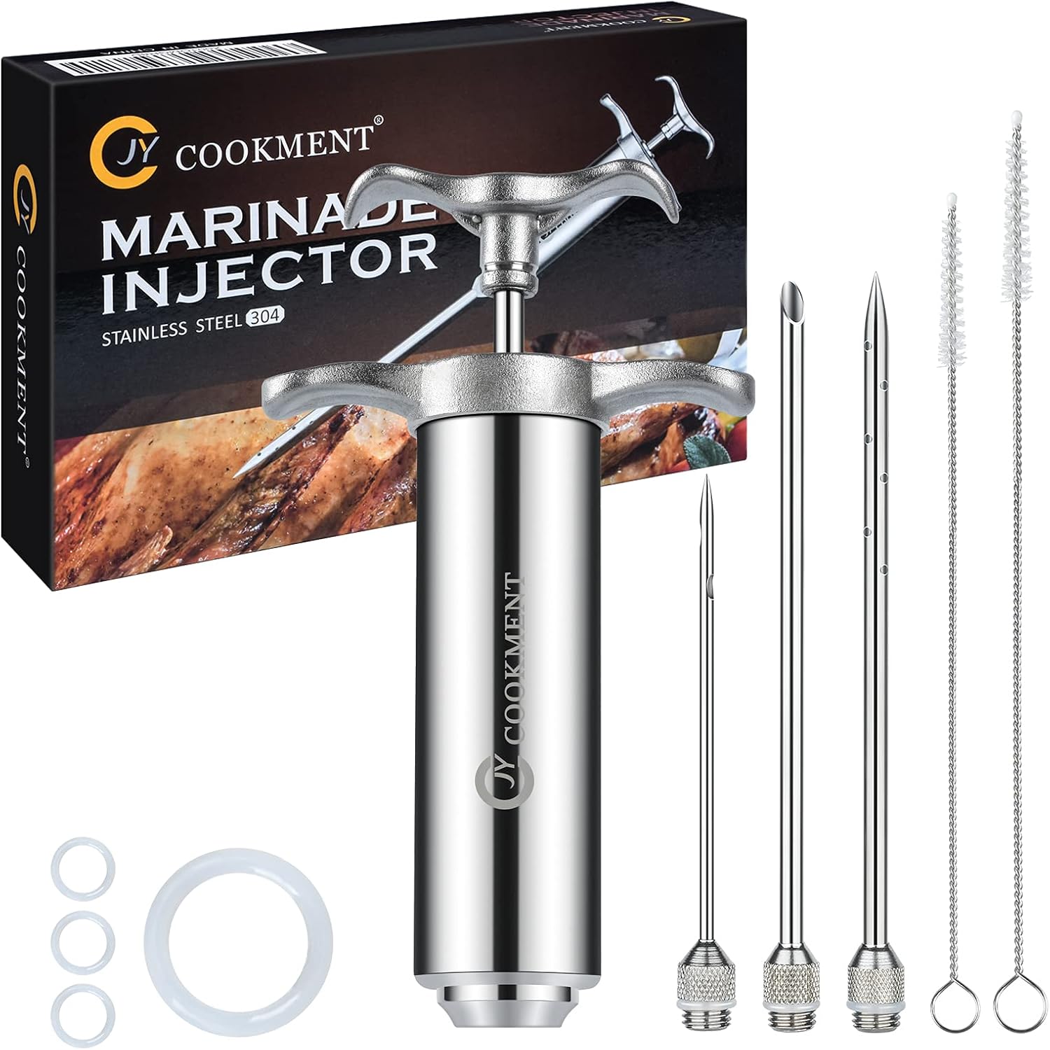 JY COOKMENT Meat Injector, Special Flavor Injector with 3 Stainless Steel Profes...