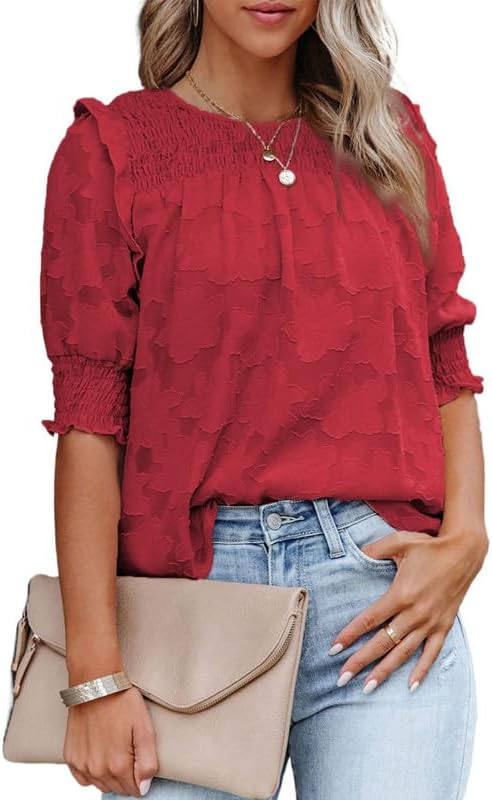 Dokotoo Women's Blouse, Special Women's Half Sleeve Top with Shirred Design, Inn...