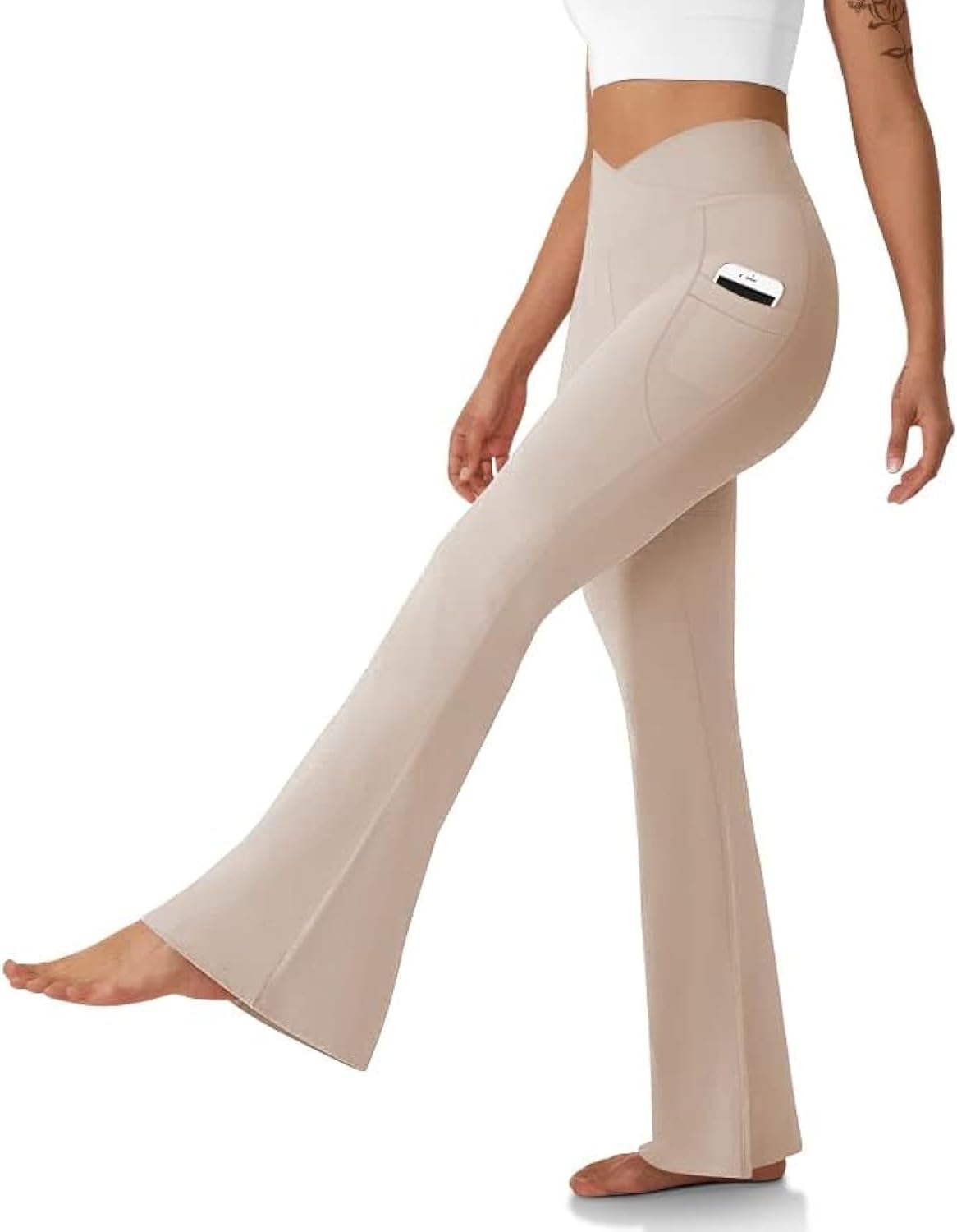 Women's Flare Leggings with Pockets, Special Women’s Crossover High Waisted Boot...