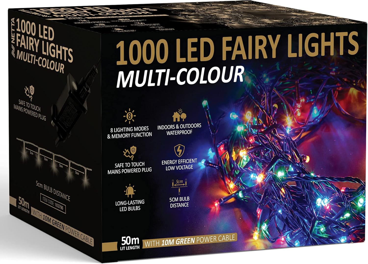 NETTA Christmas Tree Lights Fairy Lights Multi-Colour 1000 LED 50m with 8 Differ...