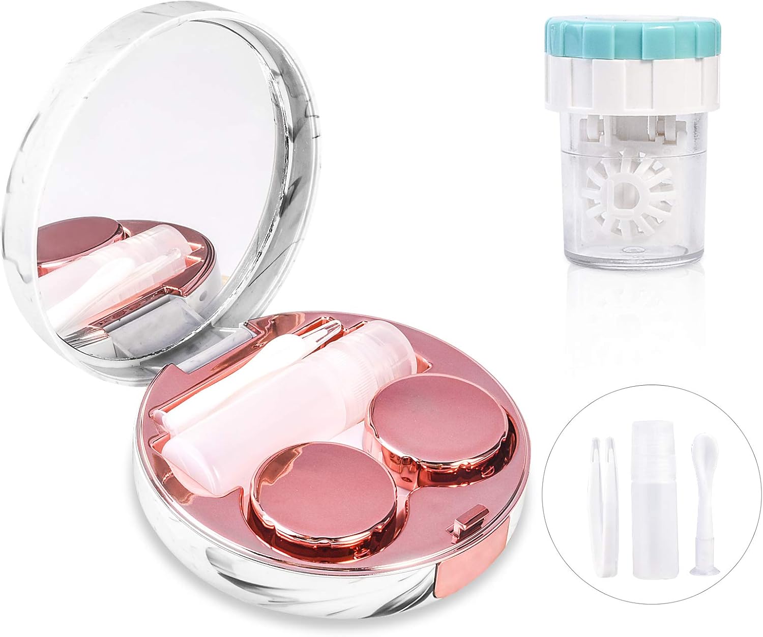 Contact Lens Travel Kit with Cleaner Washer, Portable Contact Box with Mirror Tw...
