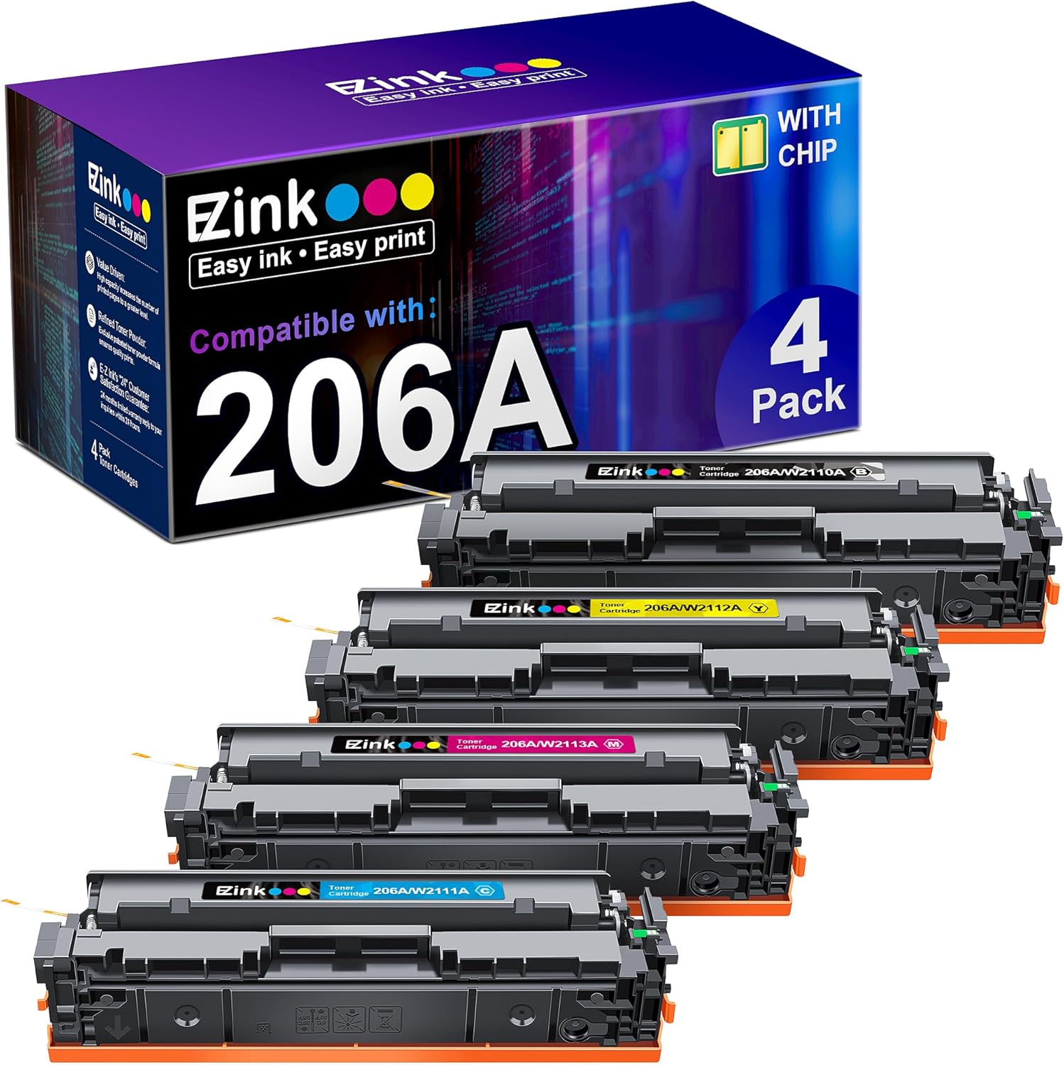 E-Z Ink Compatible Replacement for HP 206A Toner Cartridges 4 Pack Compatible wi...