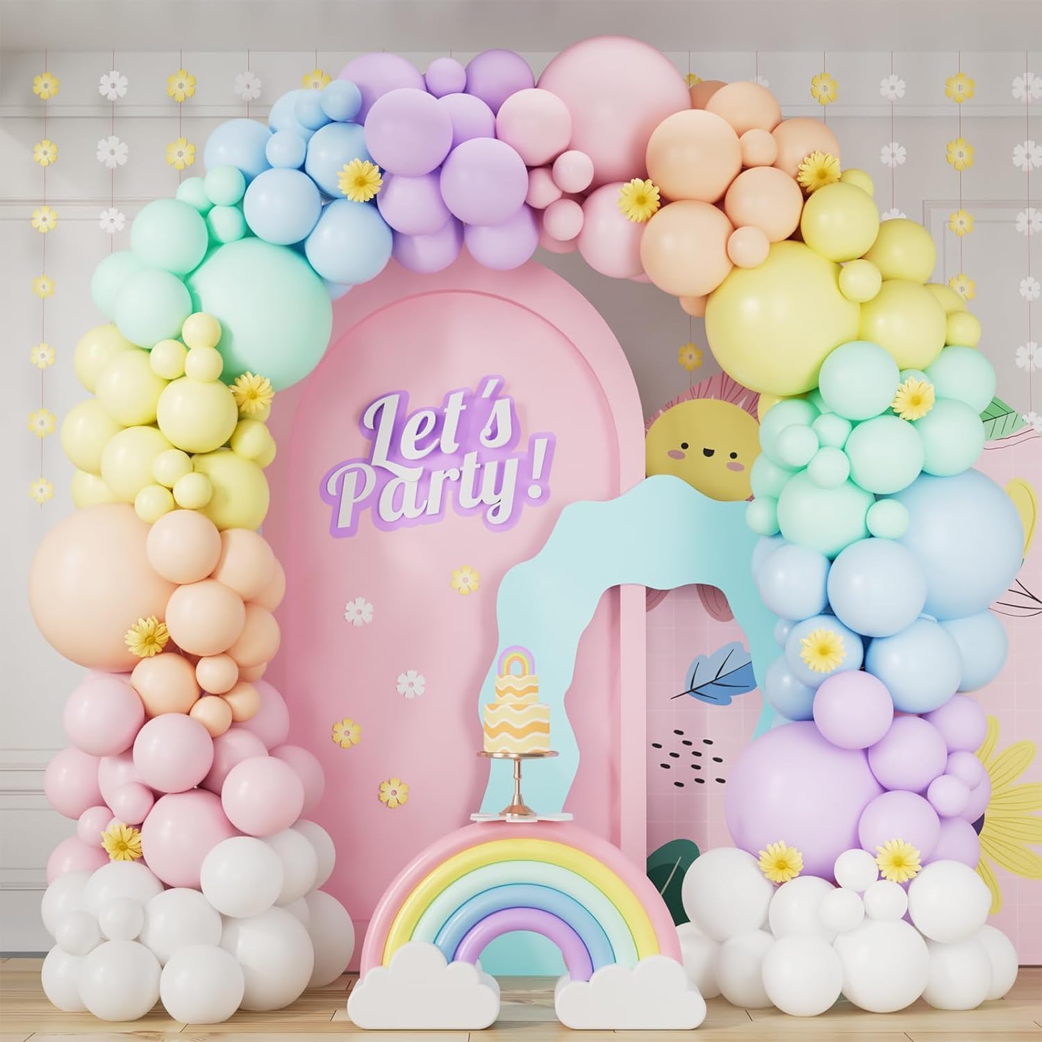 163Pack Pastel Rainbow Balloons Arch Garland kit with Assorted Color Balloons Pa...