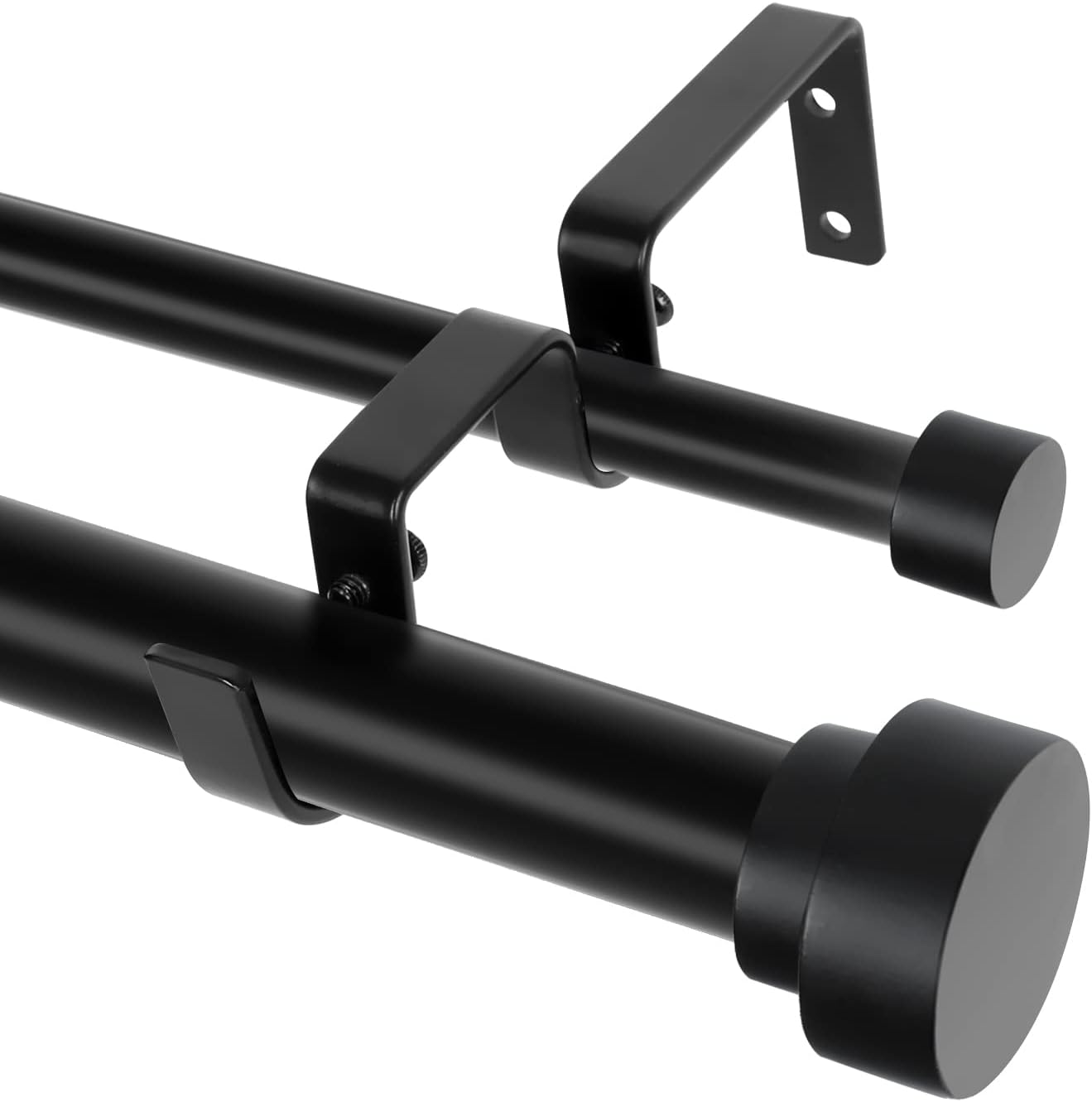 Black Double Curtain Rods for Windows 72 to 144 Inch(6-12Ft),Adjustable Telescop...