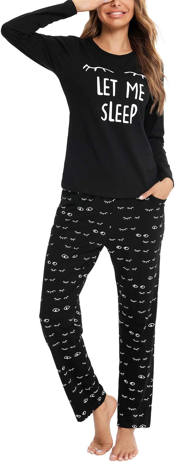 EISHOPEER Women's Soft Long Sleeve Pajamas Set Cute Print Top and Pants Pjs Loun...