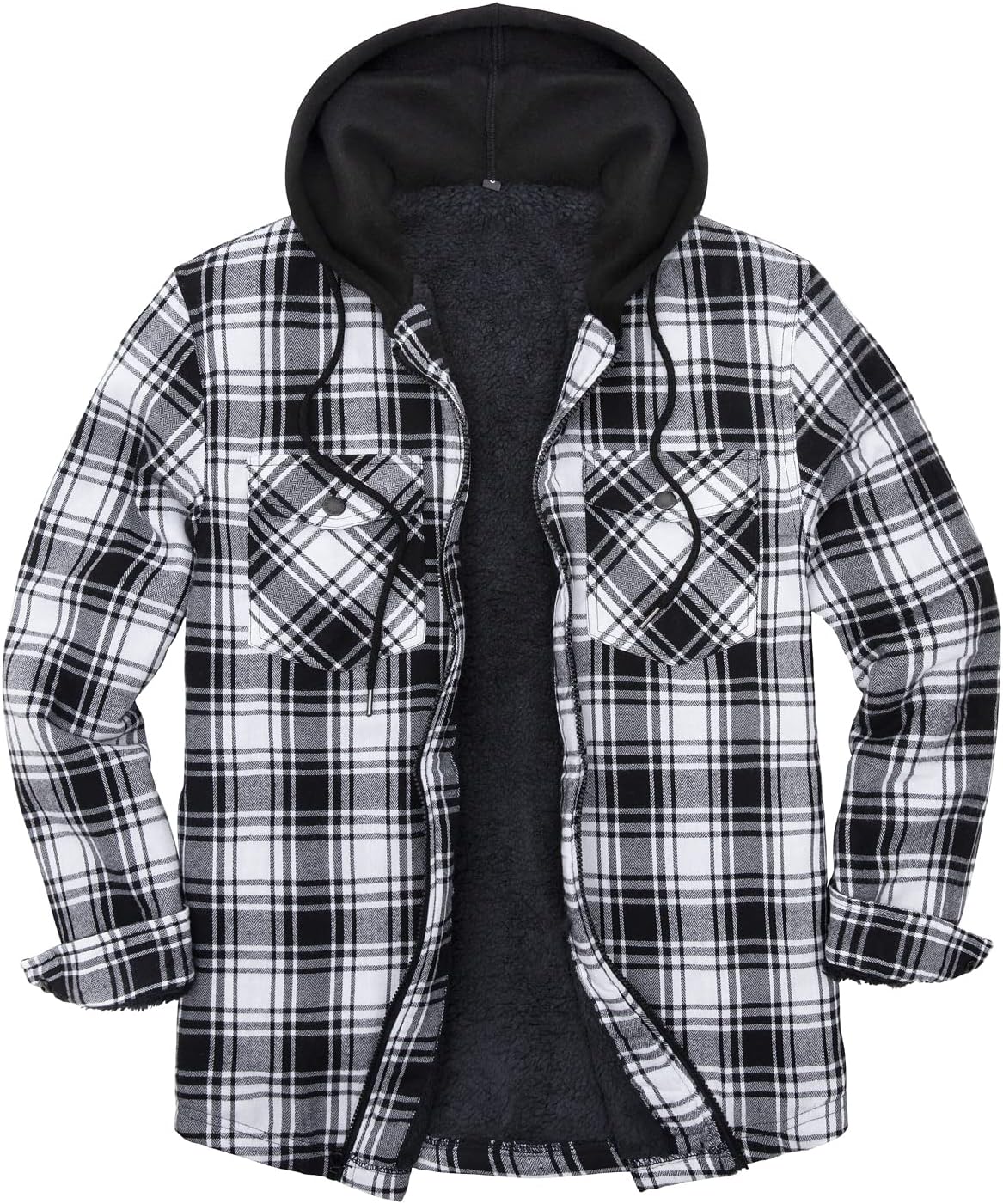 ZENTHACE Men's Shirt Jacket, Special Sherpa Lined Full Zip Hooded Plaid Jacket,...