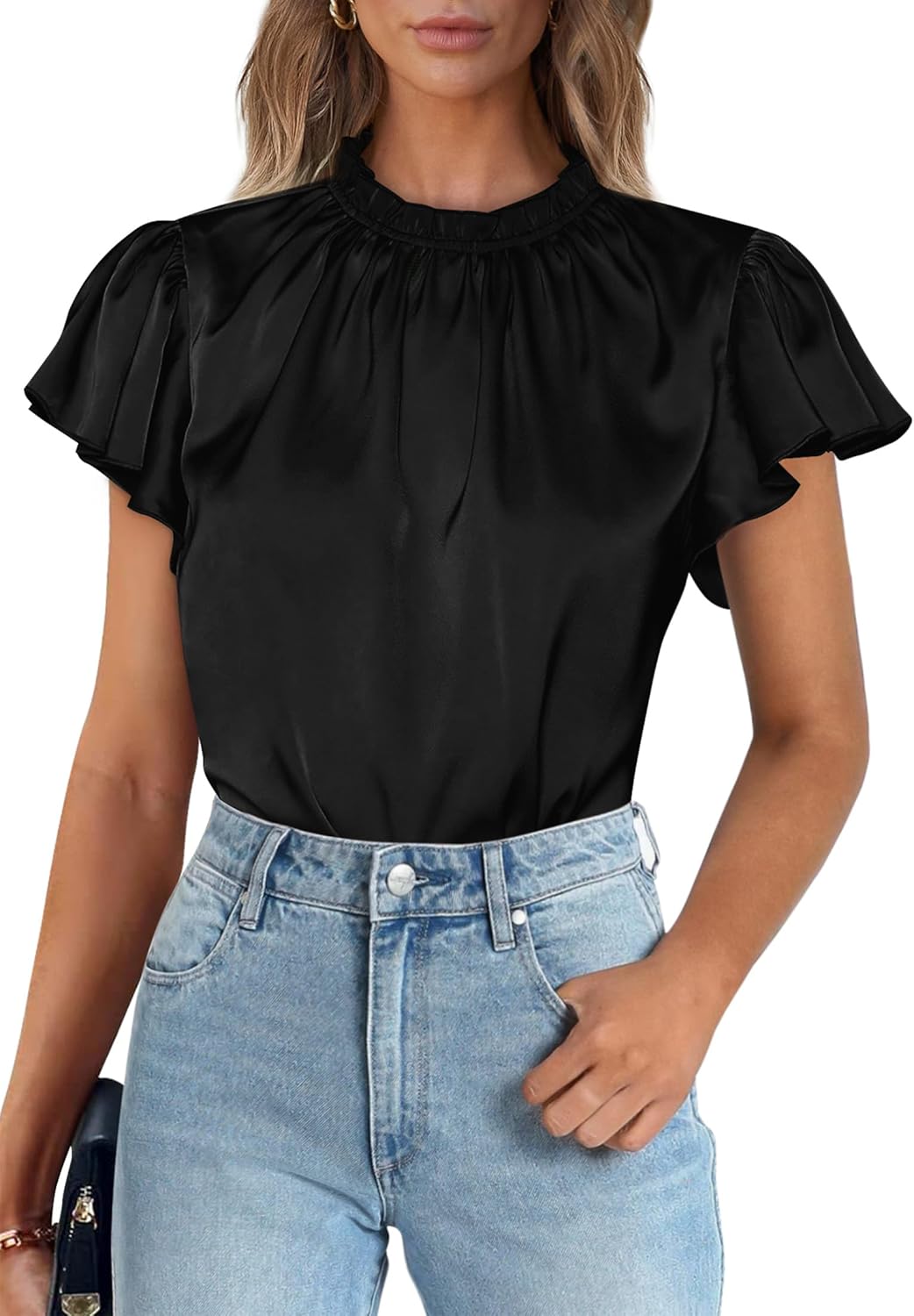 PRETTYGARDEN Women's Summer Satin Blouse, Special Dressy Casual Top with Ruffle...