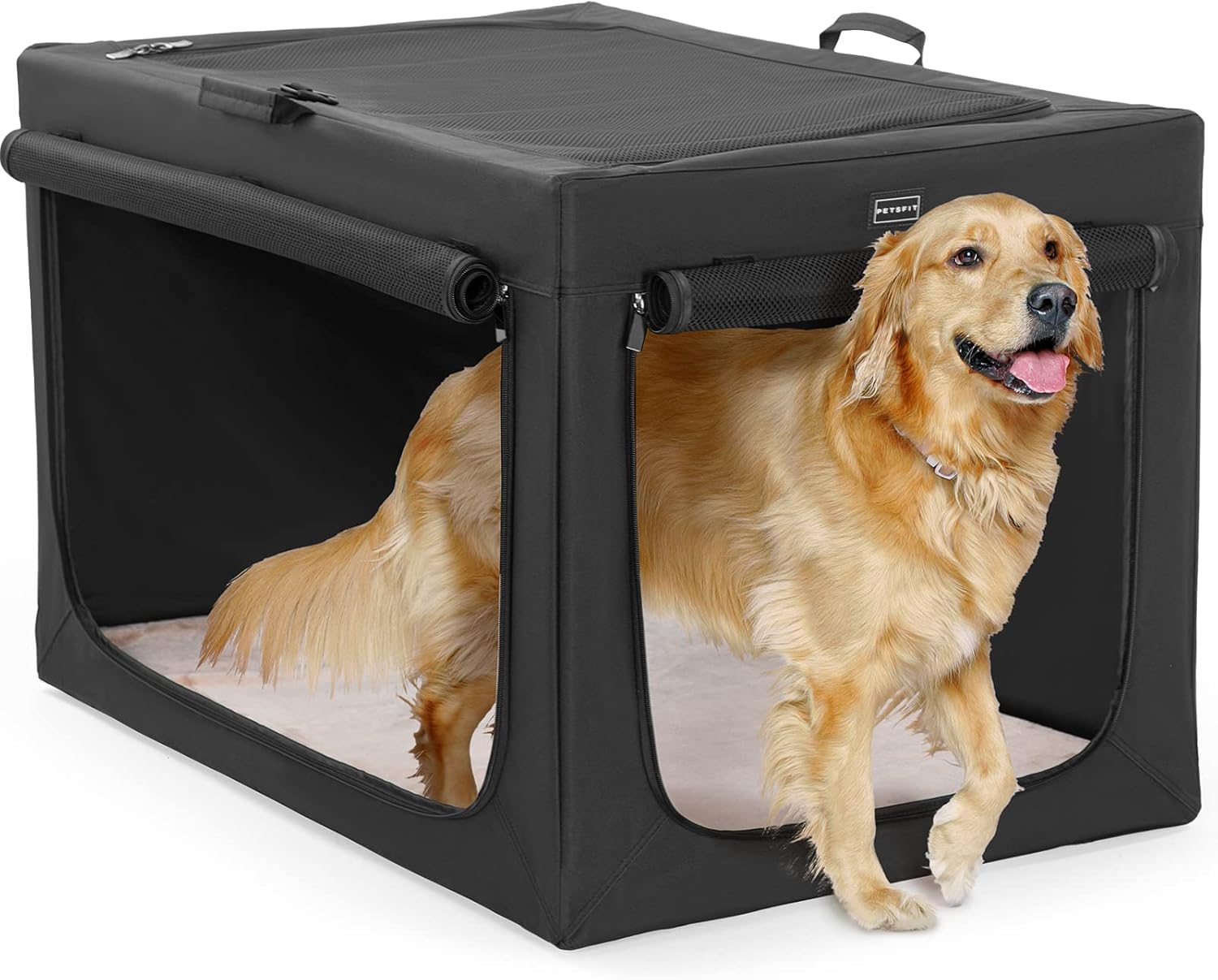 Petsfit Soft Sided Dog Kennel with Thicken Mat, Adjustable Fabric Sleeve, Breath...