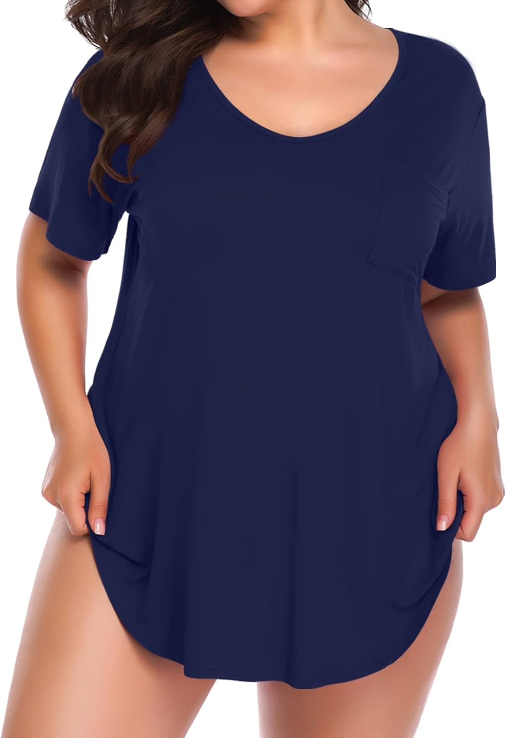 BELAROI Plus Size V-Neck Tunic Tops, Special Women Loose T Shirt with Pocket, Un...