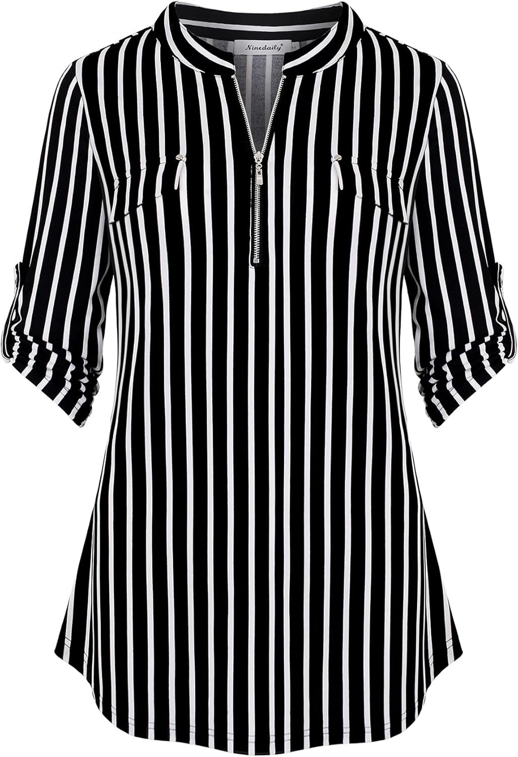 Ninedaily Women's Shirts, Special 3/4 Sleeve Plaid Shirts, Unique Zip Floral Cas...
