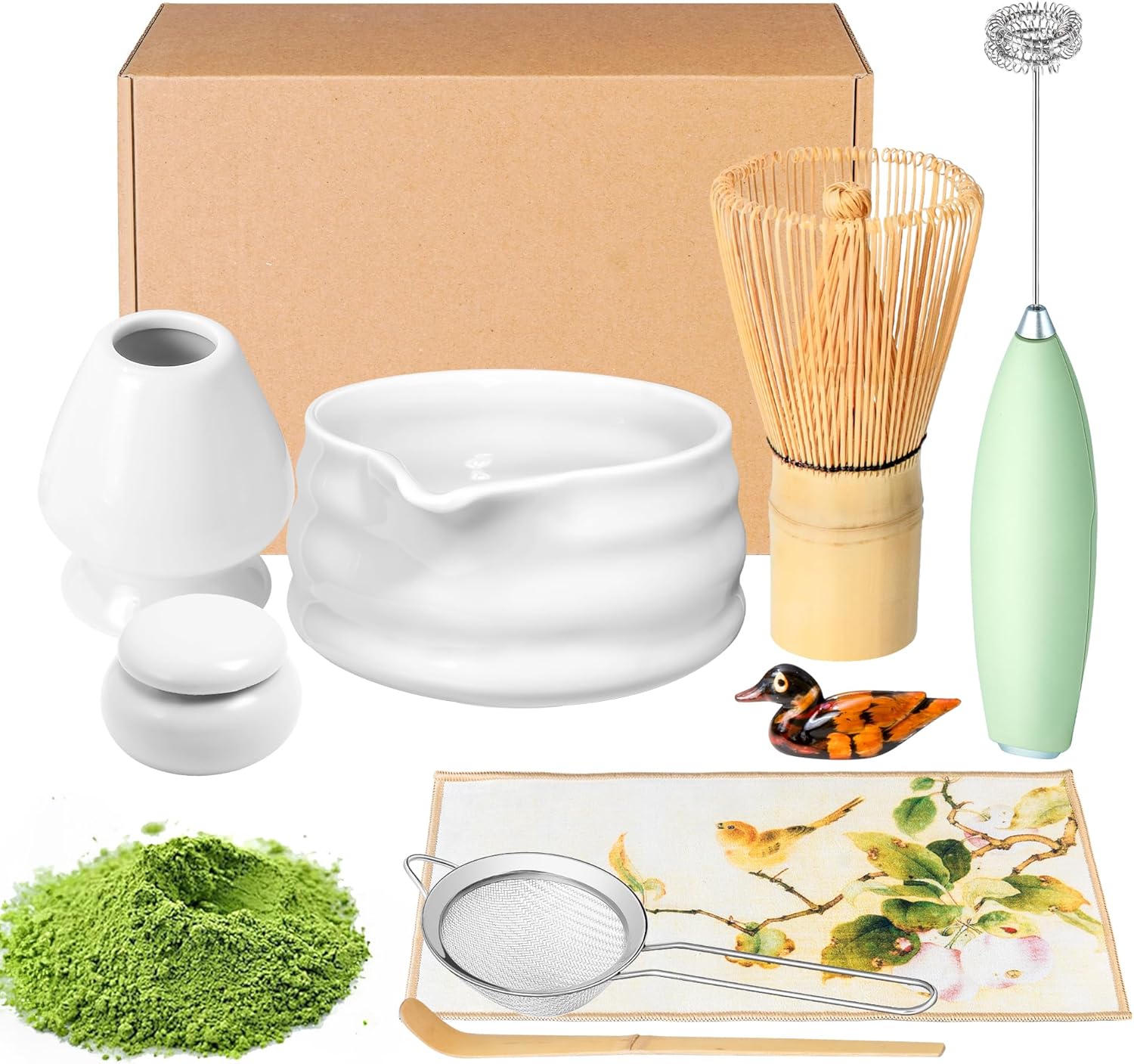 Matcha Whisk Set and Bowl, Matcha Making Kit Whisk, Bowl With Spout, Powder Star...