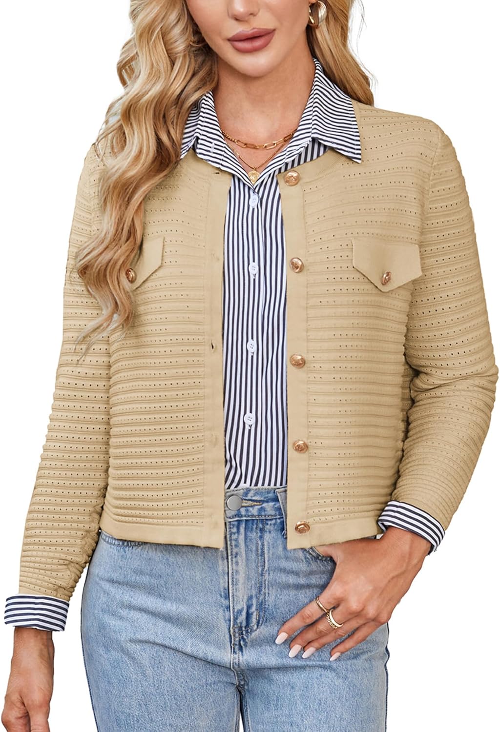 GRACE KARIN Women's Cardigans 2024 Open Front Button Down Knit Sweater Lightweig...