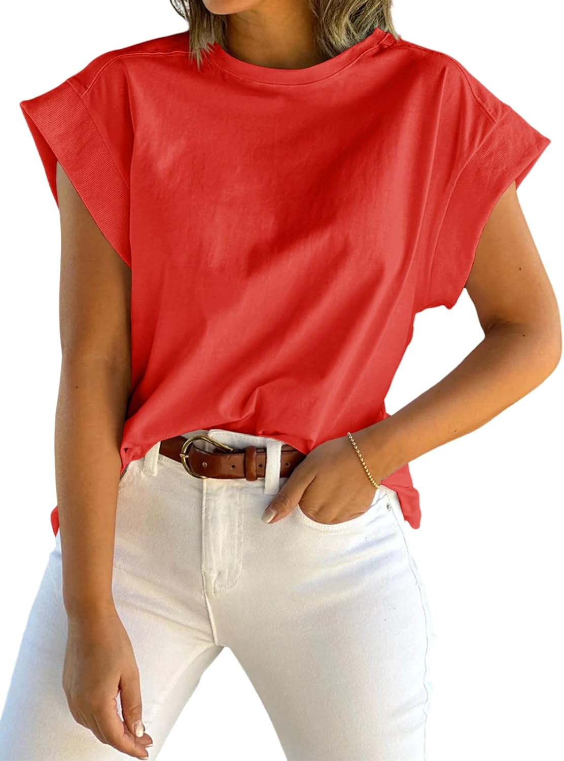 Tankaneo Women’s Summer Top, Special Cap Sleeve Tank Top, Innovative Crew Neck S...