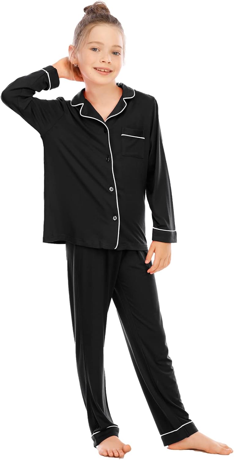 Veseacky Unisex Girls Boys Pajamas Long Sleeve Sleepwear Button-Down 2 Pcs Pjs S...