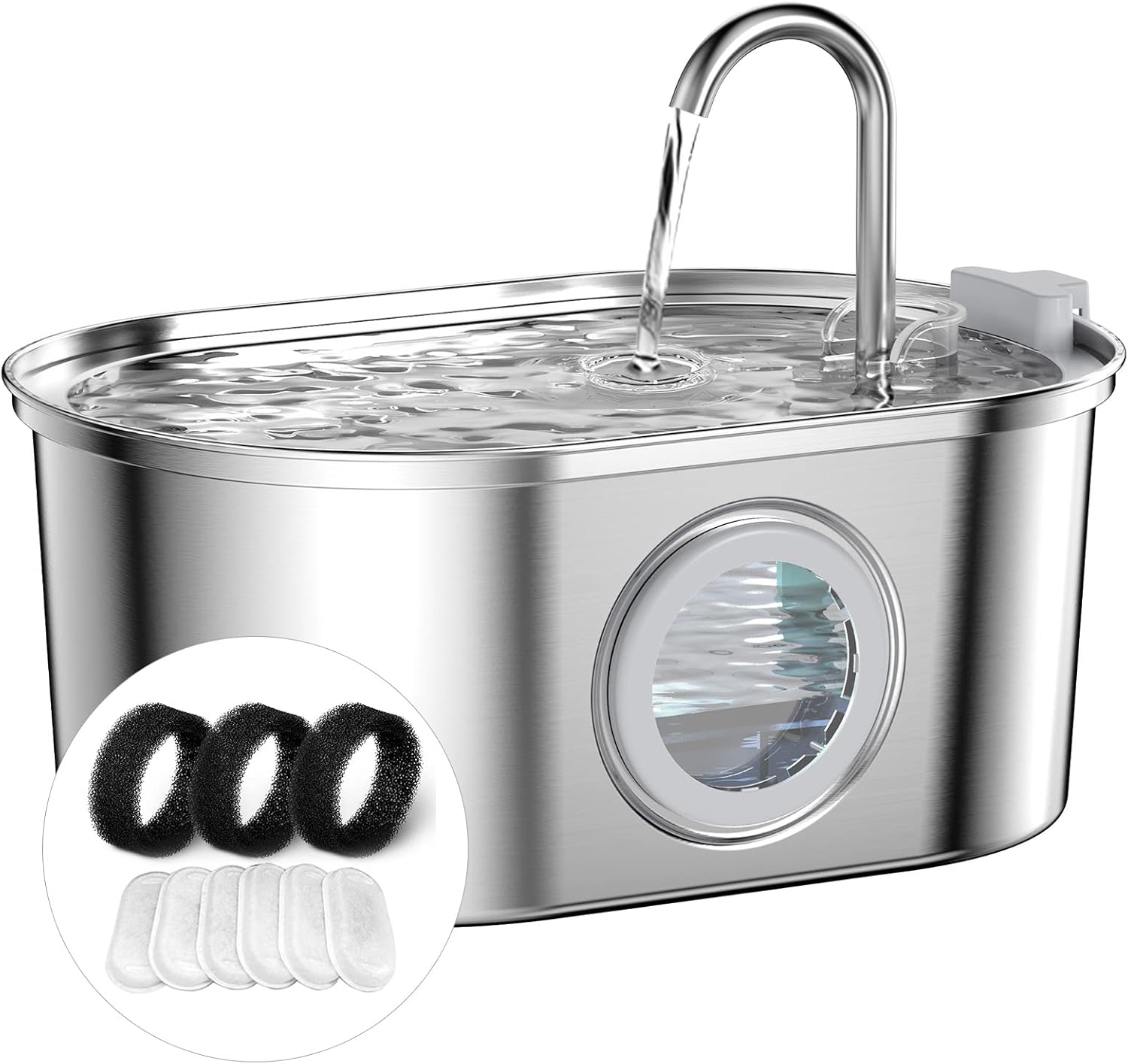 Cat Water Fountain Stainless Steel: with 6 Carbon Filter + 3 Sponge - 108oz/3.2L...
