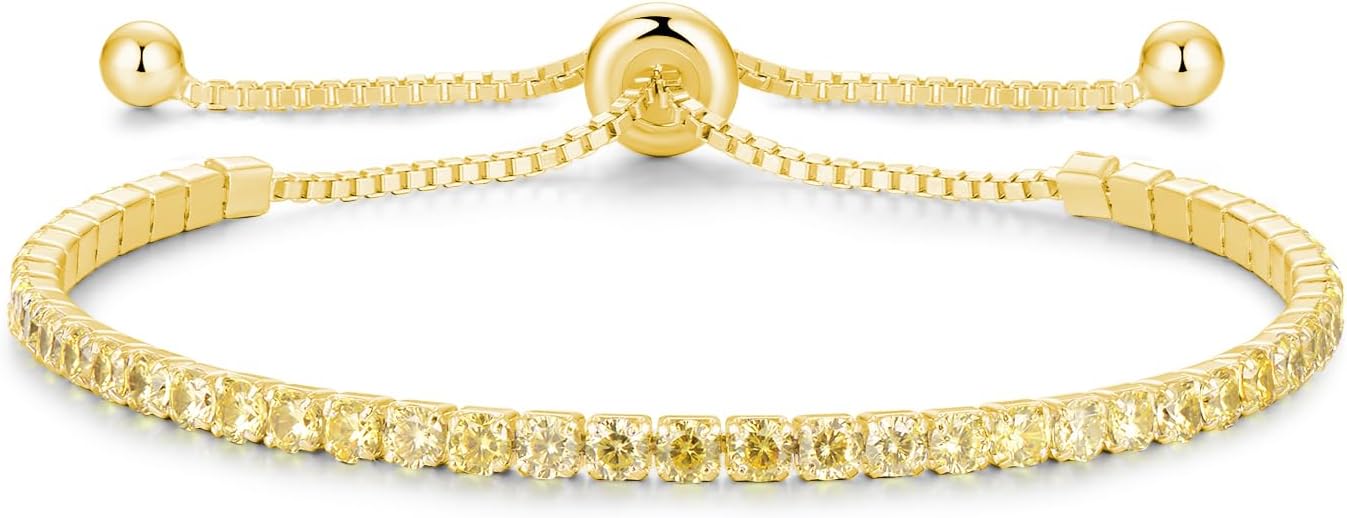 Sterling Silver Birthstone Tennis Bracelets for Women 2.5mm Tennis Bolo Bracelet...