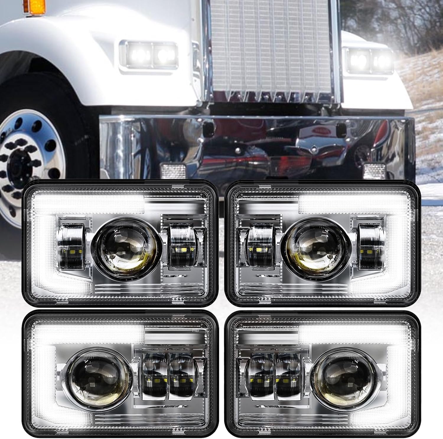 BICYACO DOT 120W 4x6 Inch LED Headlights DRL Rectangular Replacement H4651 H4652...
