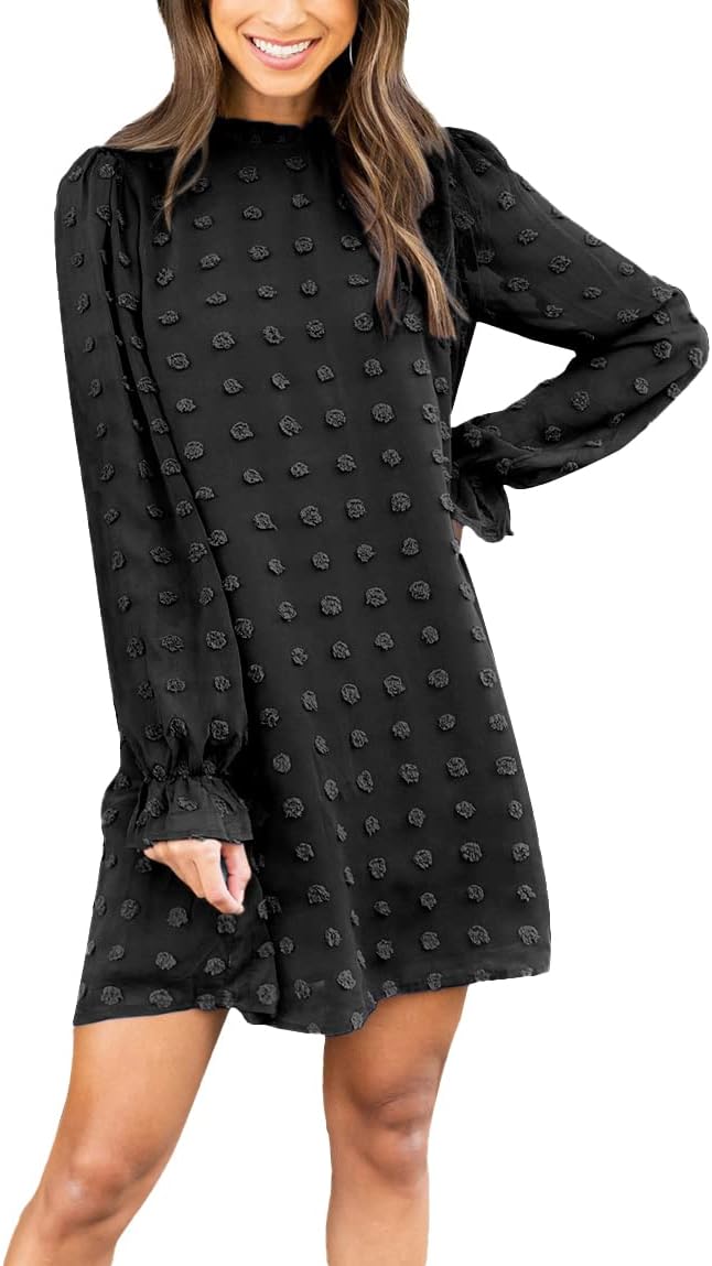FAMITION Women's Dresses, Special Long Sleeve Dress, Unique Swiss Dot Wedding Gu...