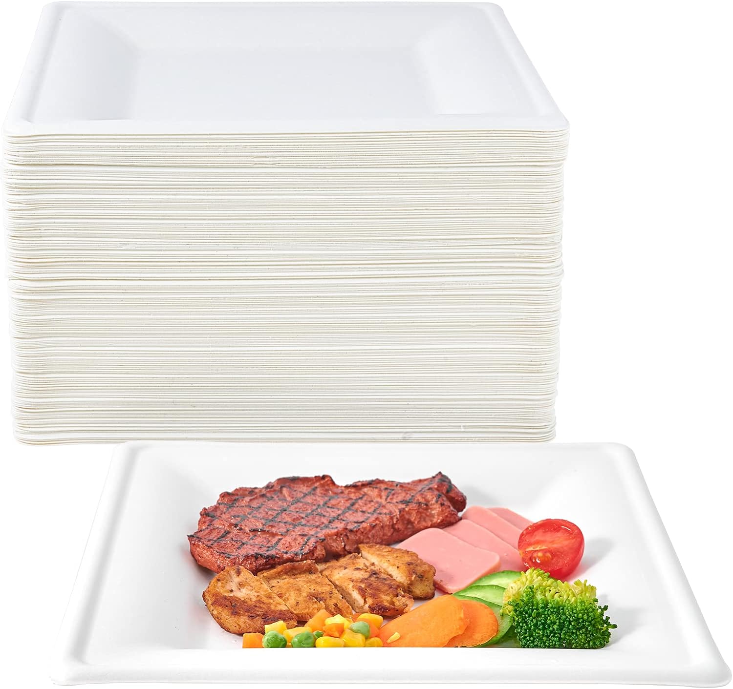 ECOLipak 150 Pieces Compostable Square Paper Plates, 10 inch Heavy Duty Disposab...