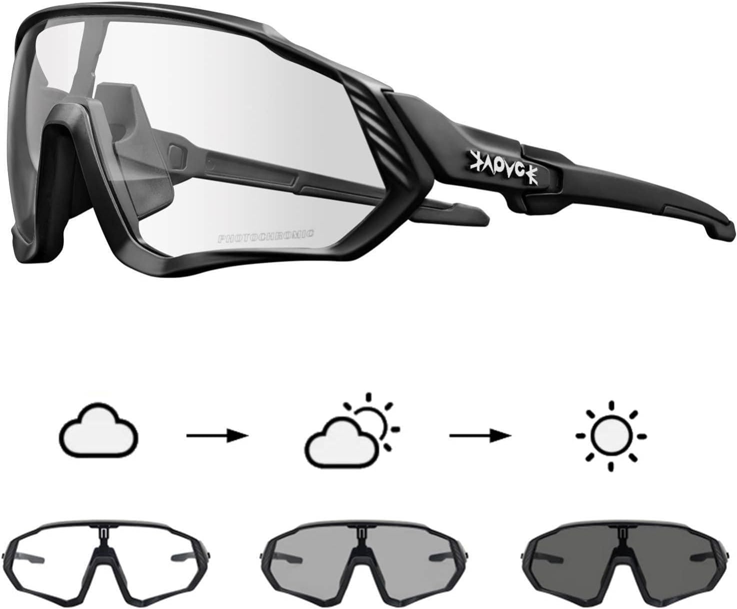 KAPVOE Photochromic Cycling Glasses Men Women Mountain Bike Sunglasses Clear MTB...