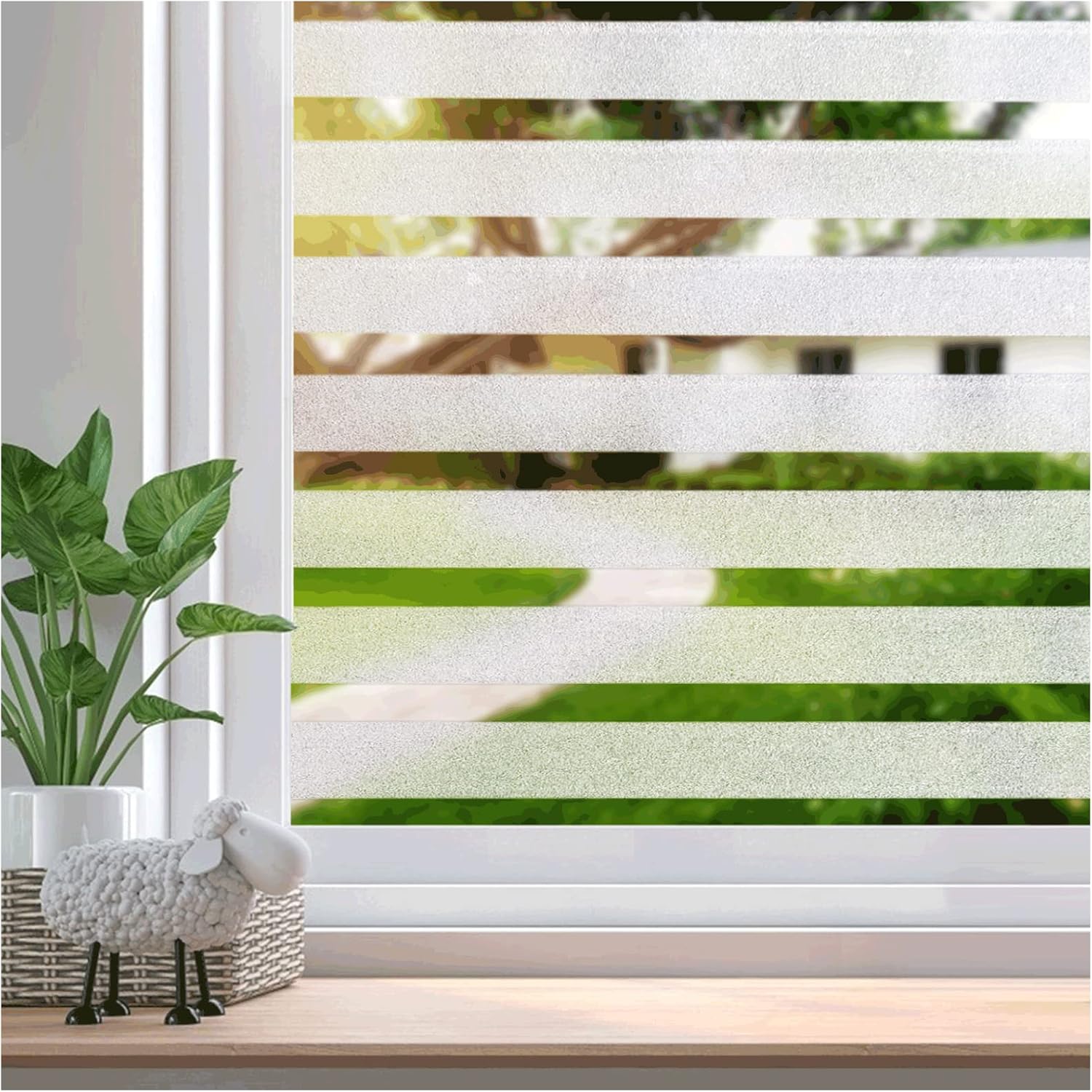 Beautysaid Window Film Privacy Frosted Stripe Patterns Window Frosting Film No G...