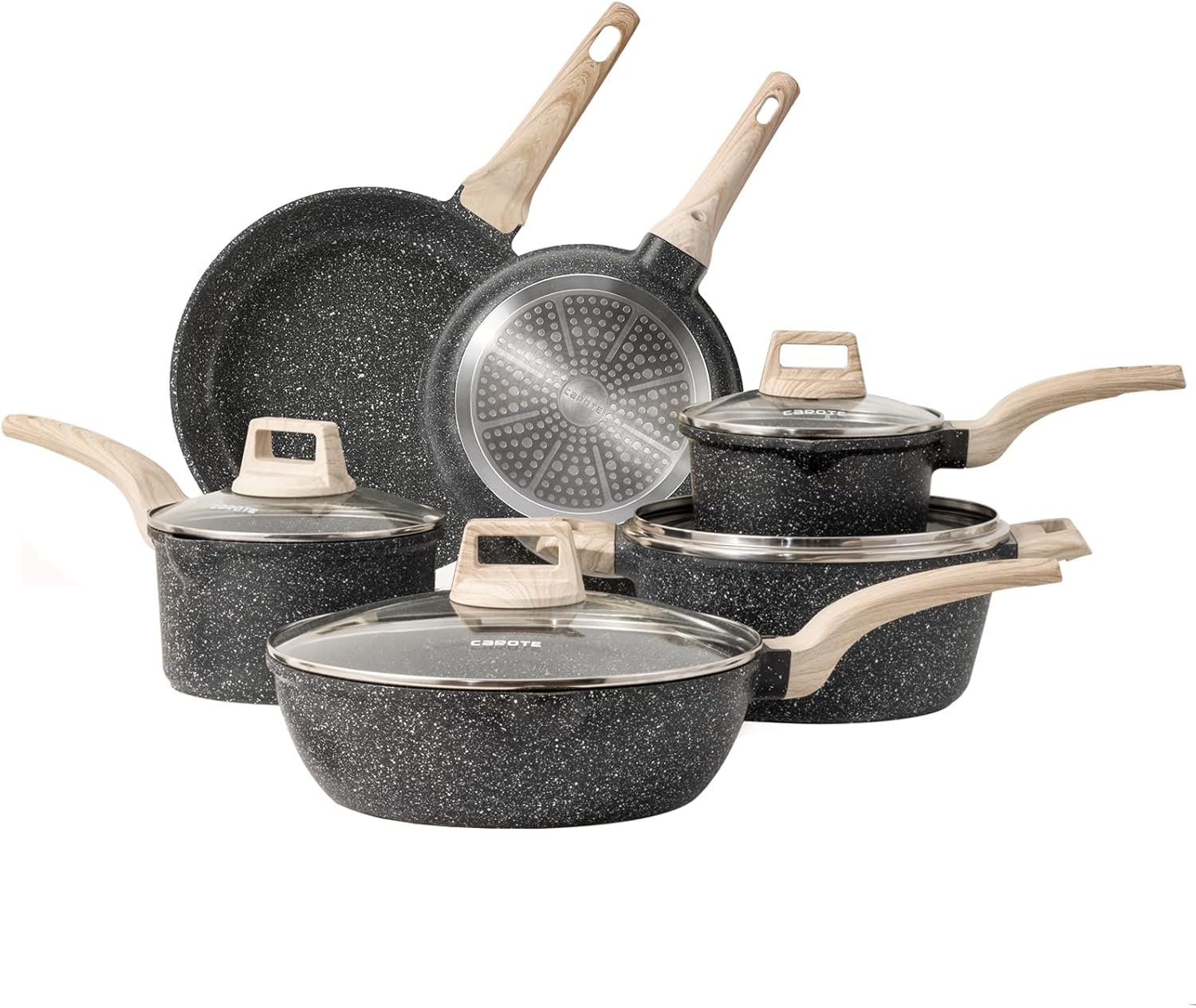 CAROTE Nonstick Pots and Pans Set, Granite Kitchen Cookware Sets, Non Stick Natu...