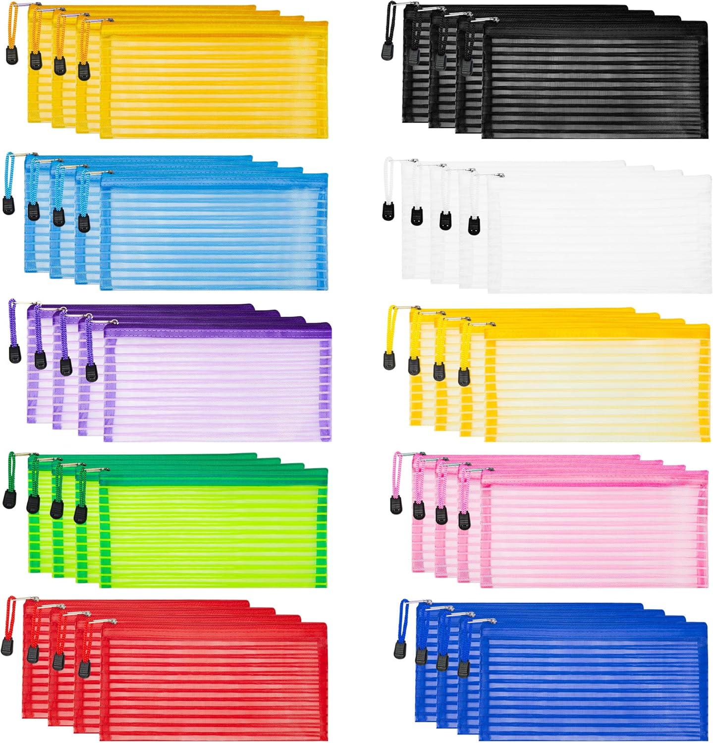 JARLINK 40 Pack 10 Colors Zipper Mesh Pouch, Special Storage Pencil Pouches, Inn...