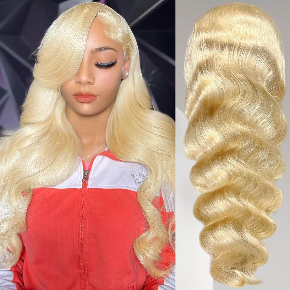 Blonde Lace Front Wigs, High-Quality Human Hair Pre Plucked 12A 613 HD Lace Fron...