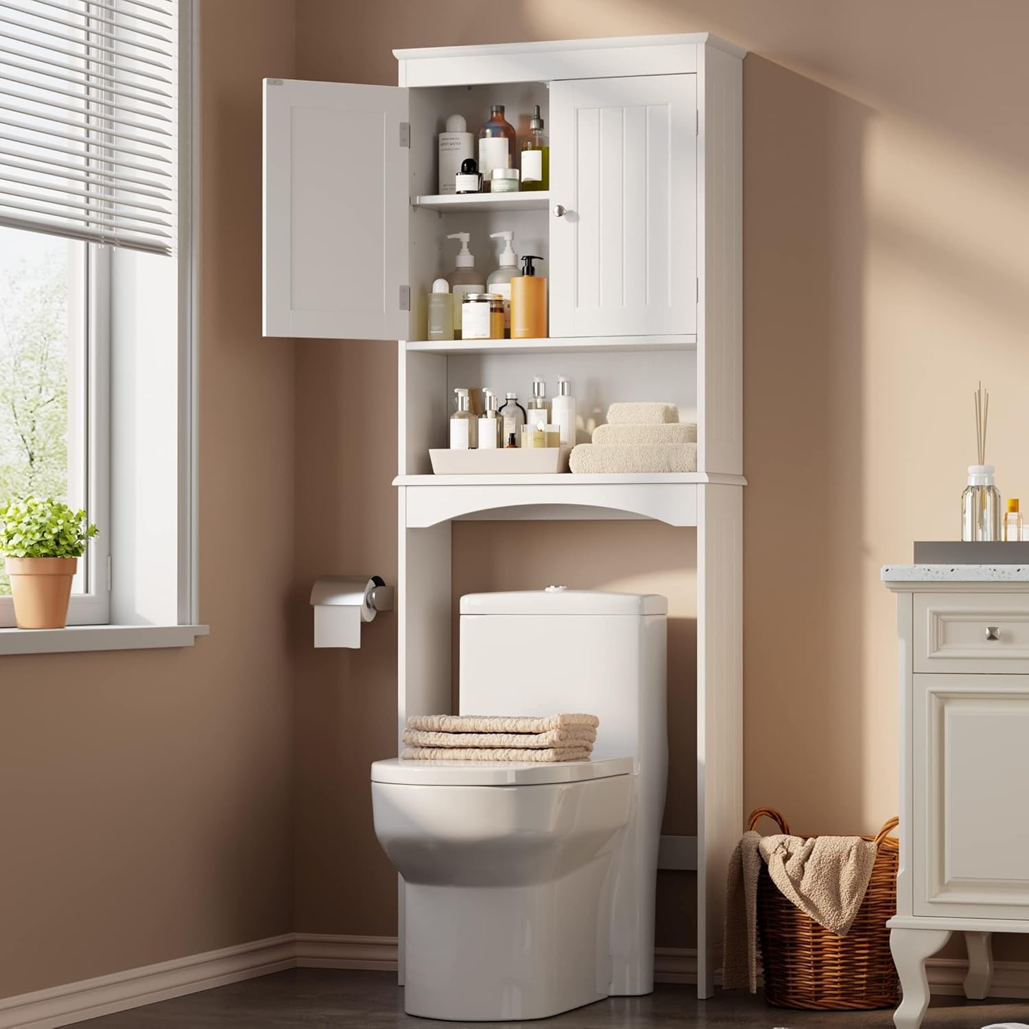 Gizoon Over The Toilet Storage Cabinet with Adjustable Shelf and Double Doors, B...