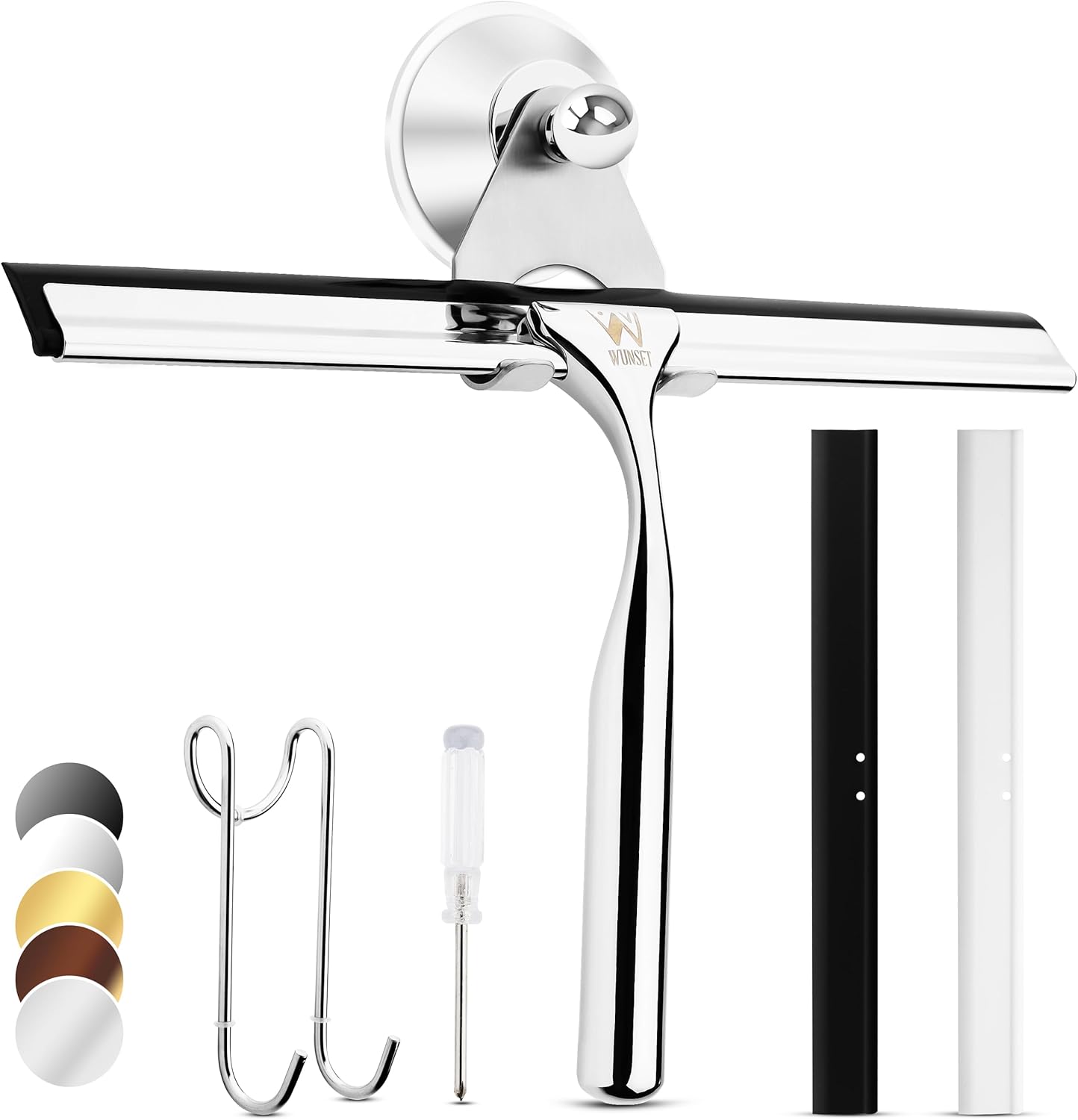 Wunset 25 cm Shower Squeegee, Large Silver Window Squeegee - 6 Pieces Set Includ...