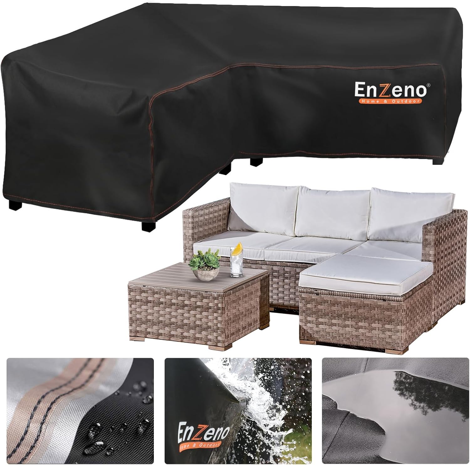 Enzeno Garden Furniture Covers waterproof, 420D Oxford Fabric L-Shape Garden Sof...