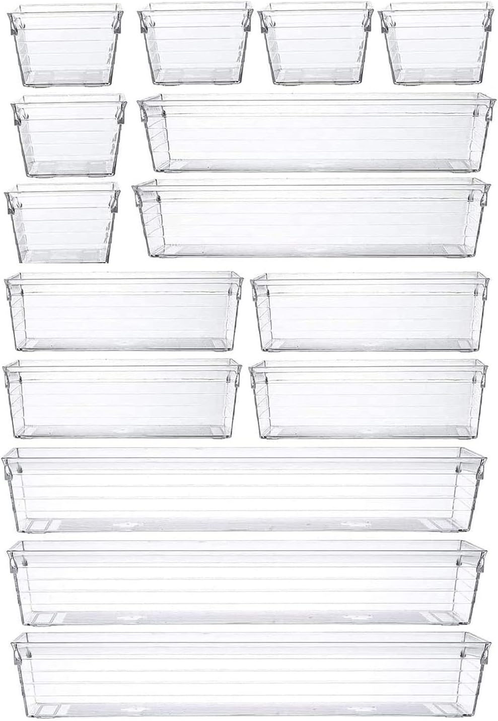 Grace Store 15 PCS Clear Plastic Drawer Organizer Tray for Makeup, Kitchen Utens...