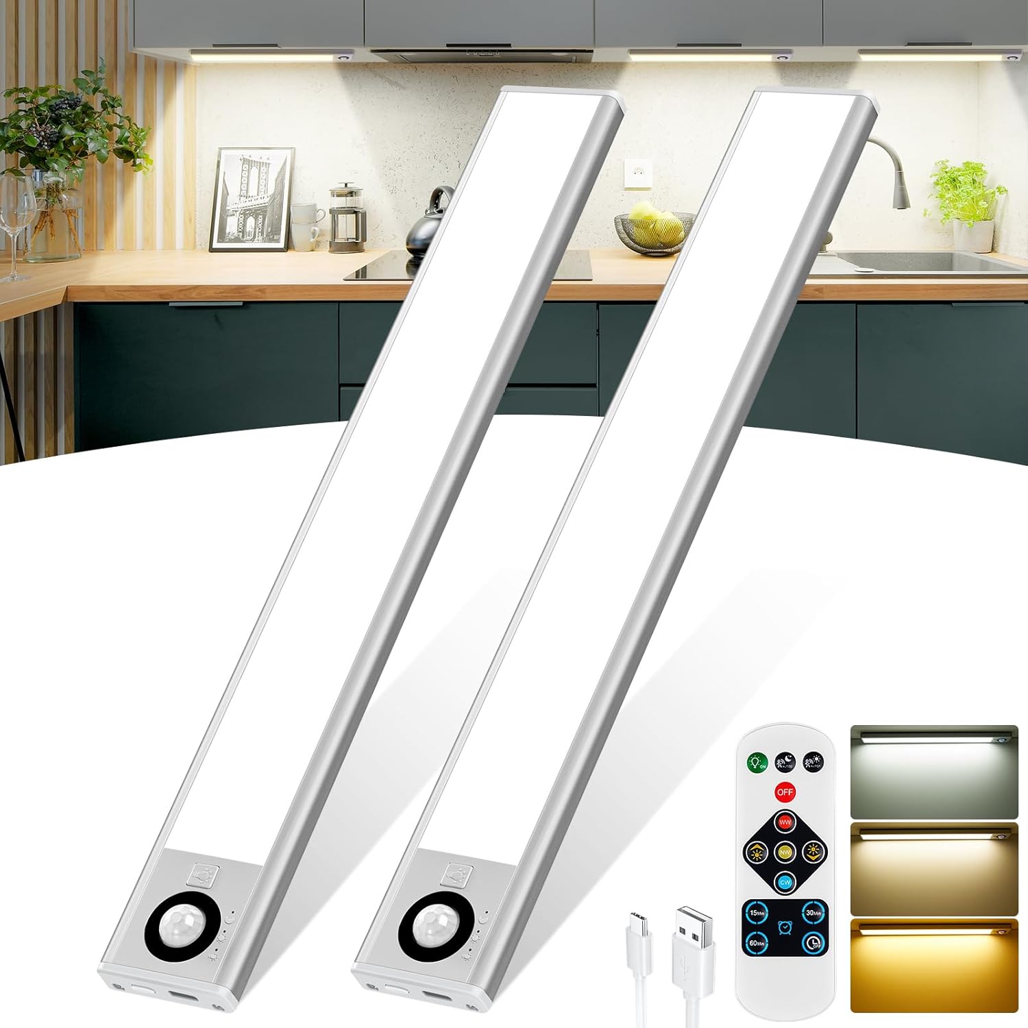 QNUJN Under Cabinet Kitchen Lights, 72 LED Motion Sensor Lights Indoor, 3000mAh...