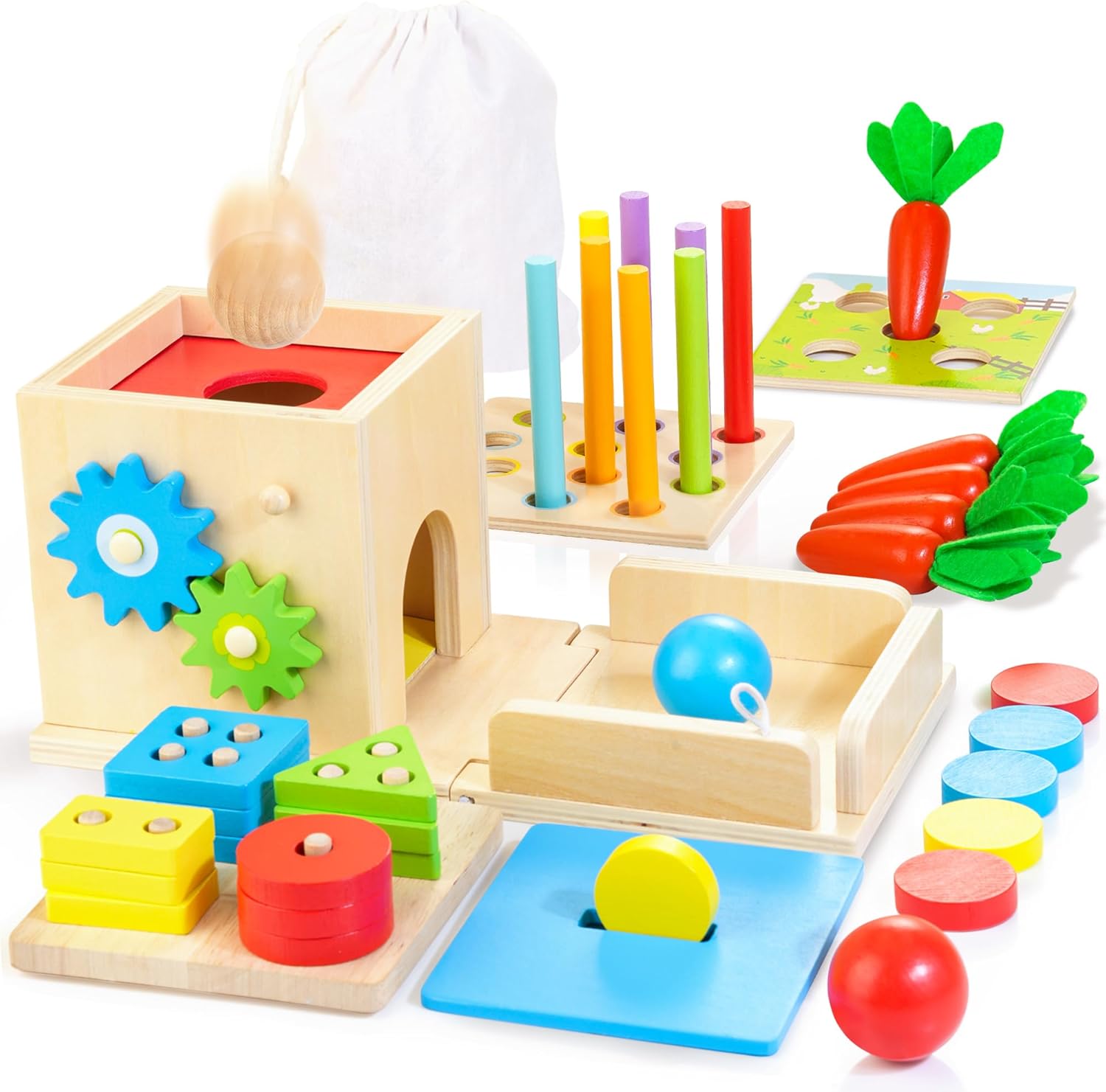 Kizfarm Wooden Montessori Baby Toys, 8-in-1 Wooden...