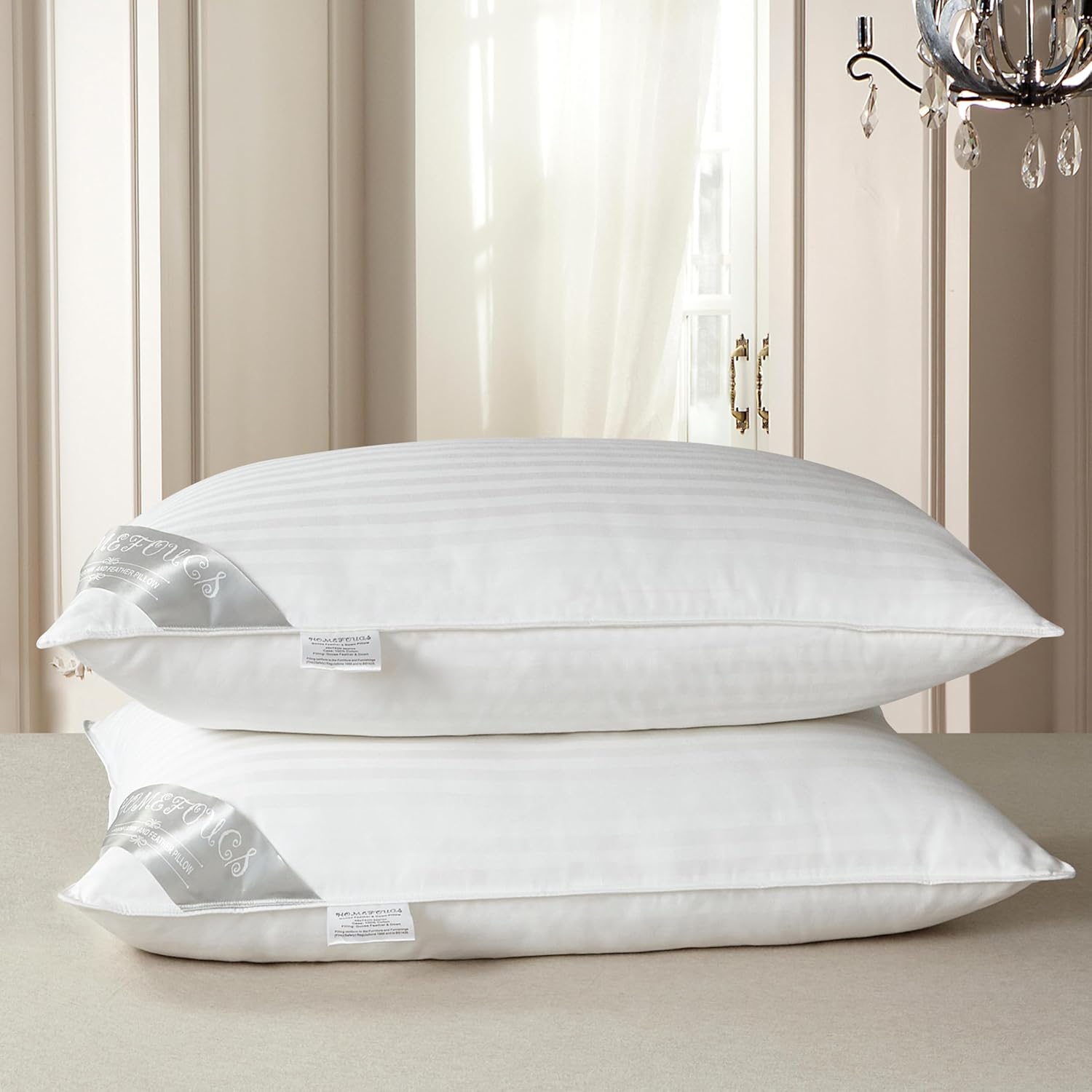 HOMEFOUCS Luxury Feather and Down Pillows, pack of 2 100% Cotton Shell, Soft Hot...