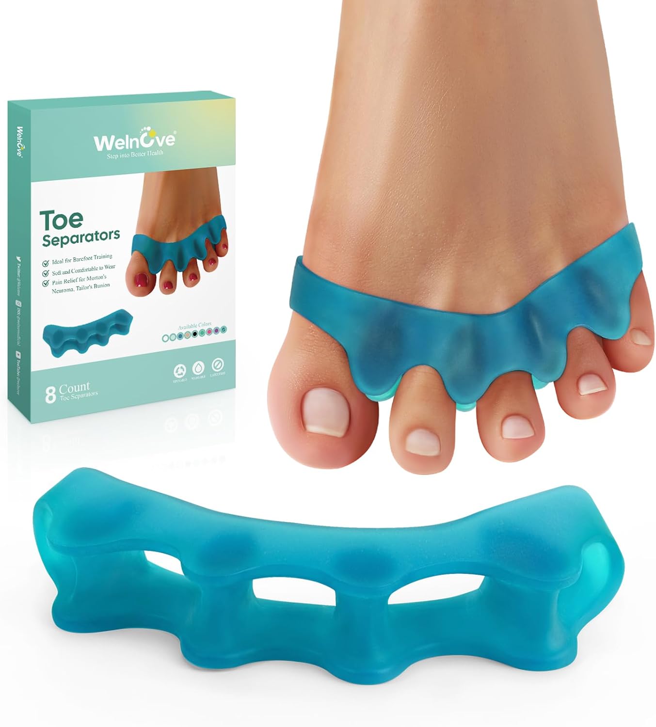 Welnove 8 Pack Toe Separators, Bunion Corrector for Women/Men, Toe Spacers, Foot...