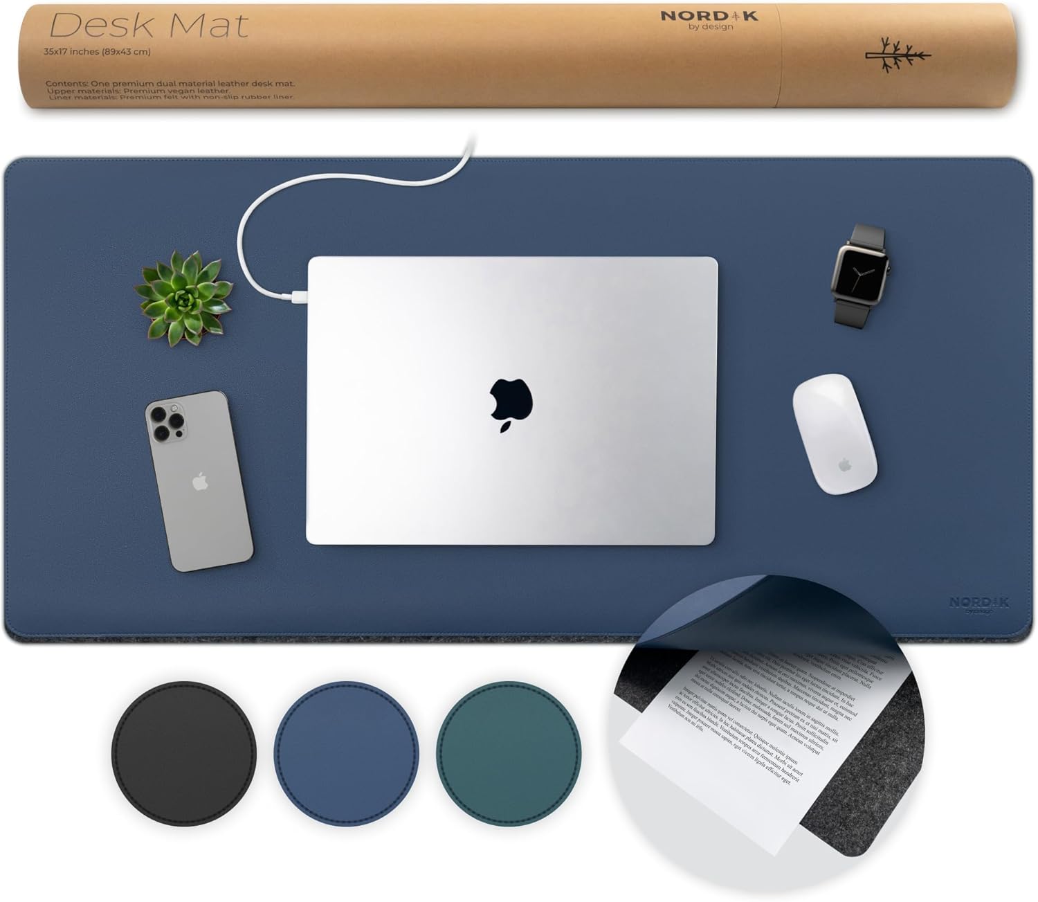 Nordik Felt and Leather Desk Mat, Special Non-Slip Desk Pad, Innovative Felt and...