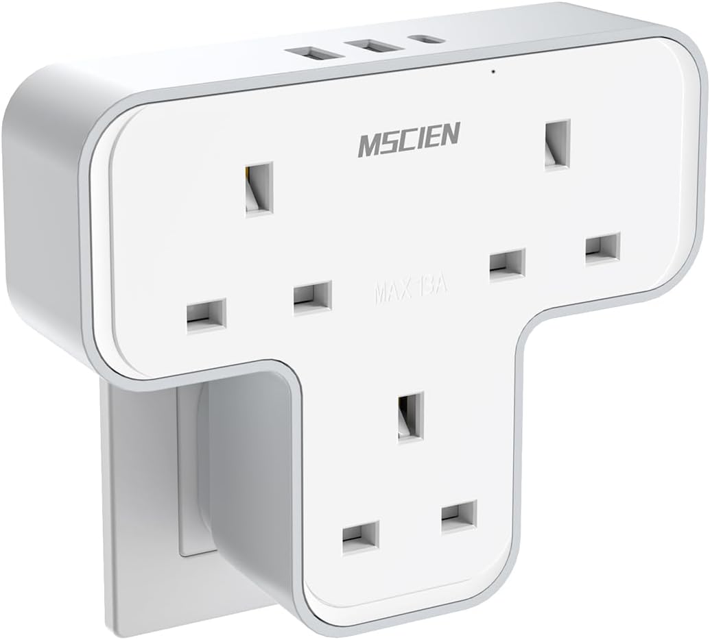 Plug Extension Socket,Mscien Plug Adapter 3 Way with 3 USB(1 Type-C), Multi Plug...