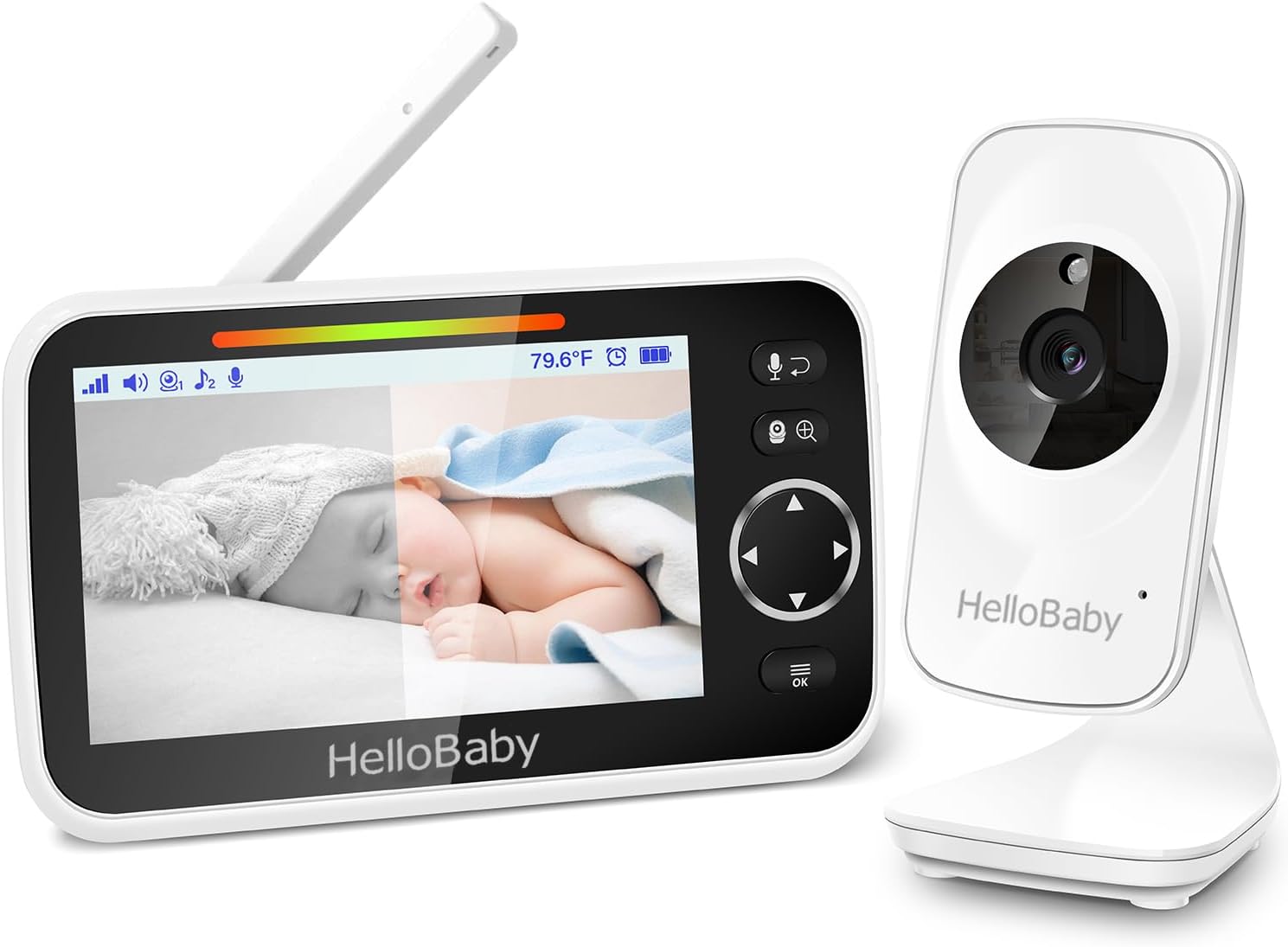 HelloBaby 5" Baby Monitor, 30-Hours Battery Life,Baby Monitor with Camera and Ni...