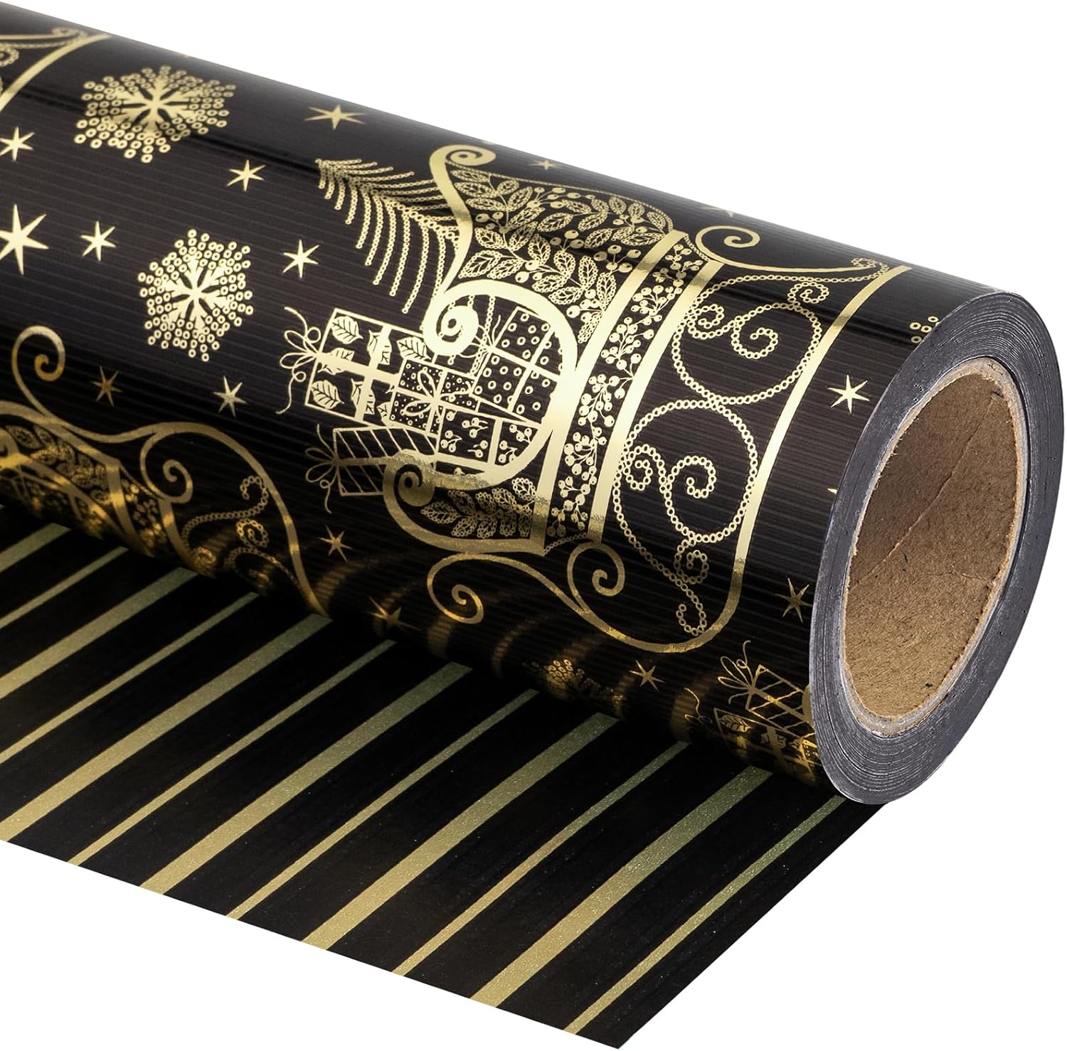 RUSPEPA Reversible Christmas Wrapping Paper - Mini Roll - 43.2 cm x 10 m - Black...