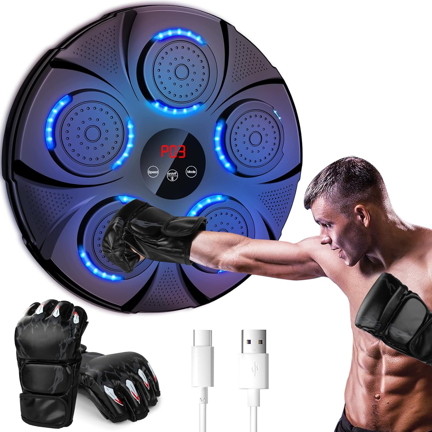 MSSAYA Music Boxing Machine, Smart Wall Mounted Punching Machine with 9-Level Sp...